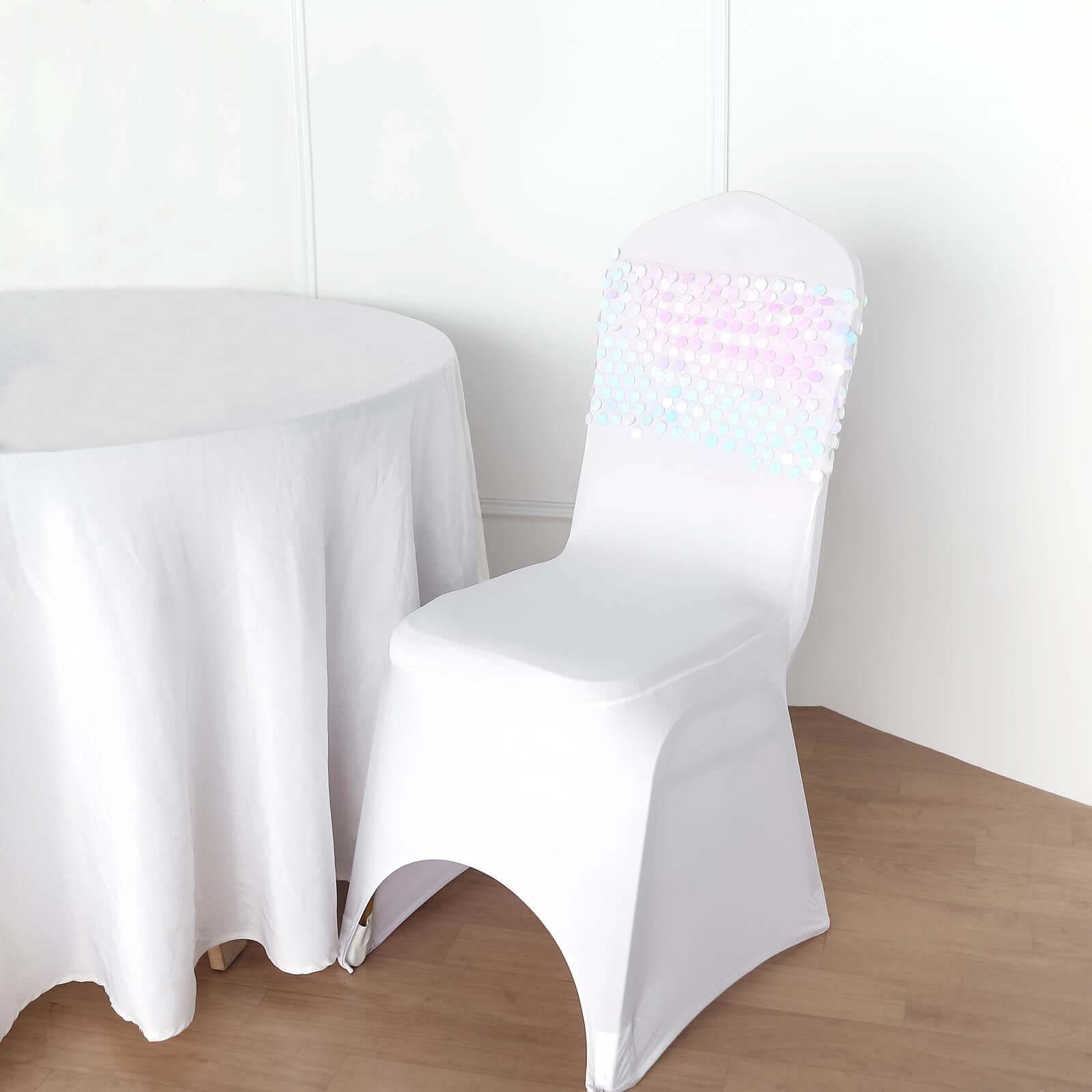 5 Pack 13"x10" Iridescent Blue Big Payette Sequin Chair Sash Bands