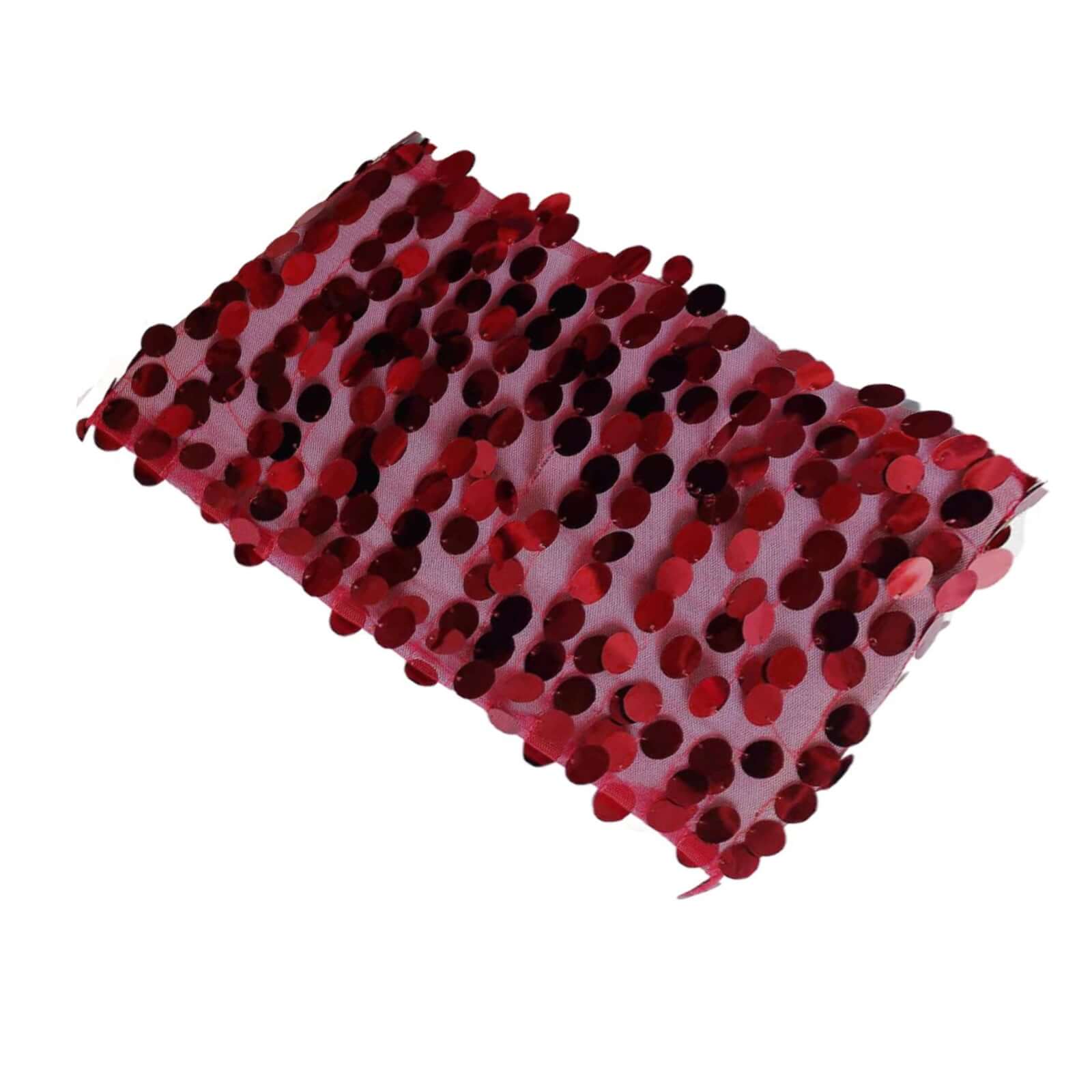 5 Pack Big Payette Sequin 13"x10" Chair Sash Bands Burgundy - Stylish Glittering Decor for Weddings & Gatherings