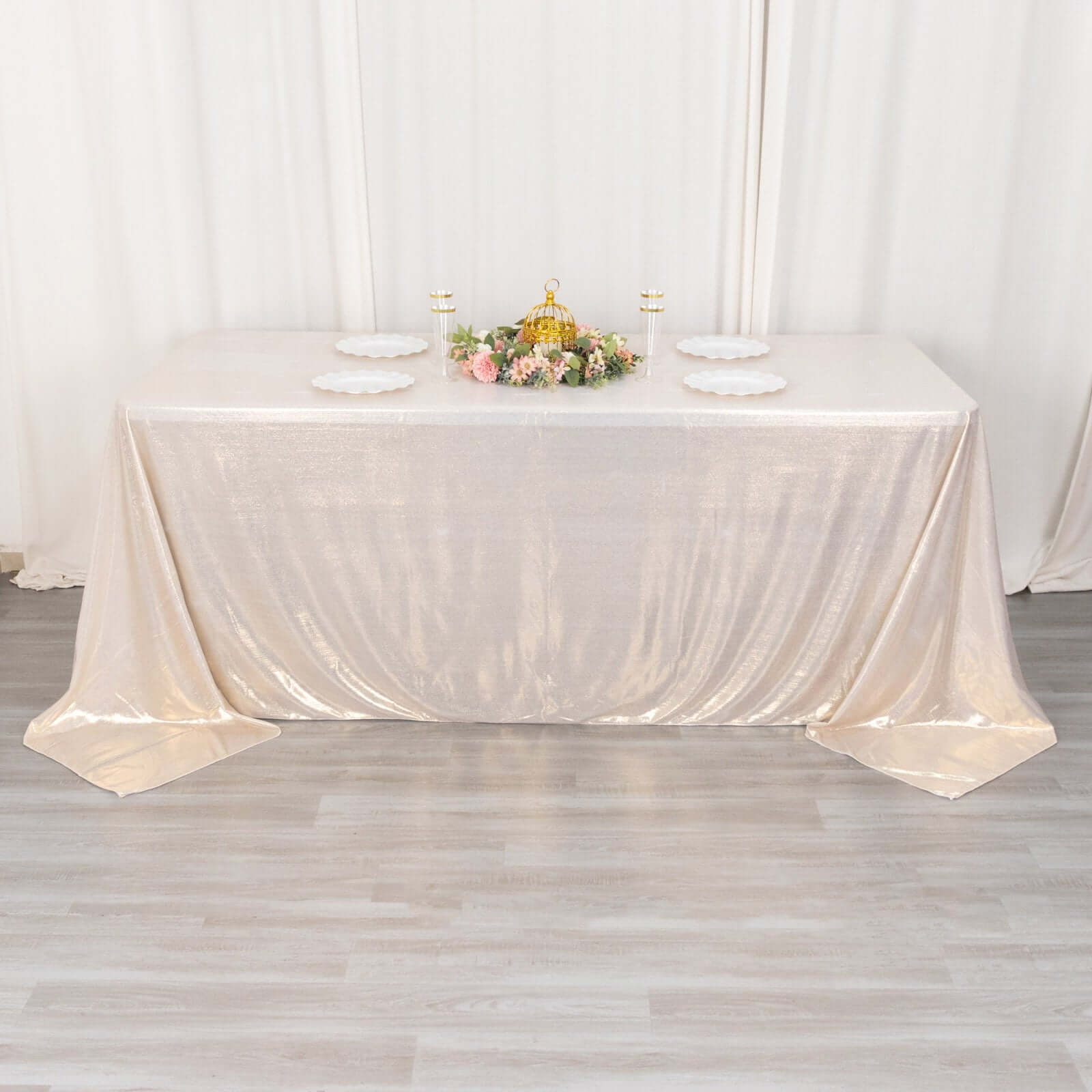 Sequin Dots Polyester 90"x132" Rectangle Tablecloth Shimmering Beige - Seamless, Glittering & Wrinkle Free Table Cover