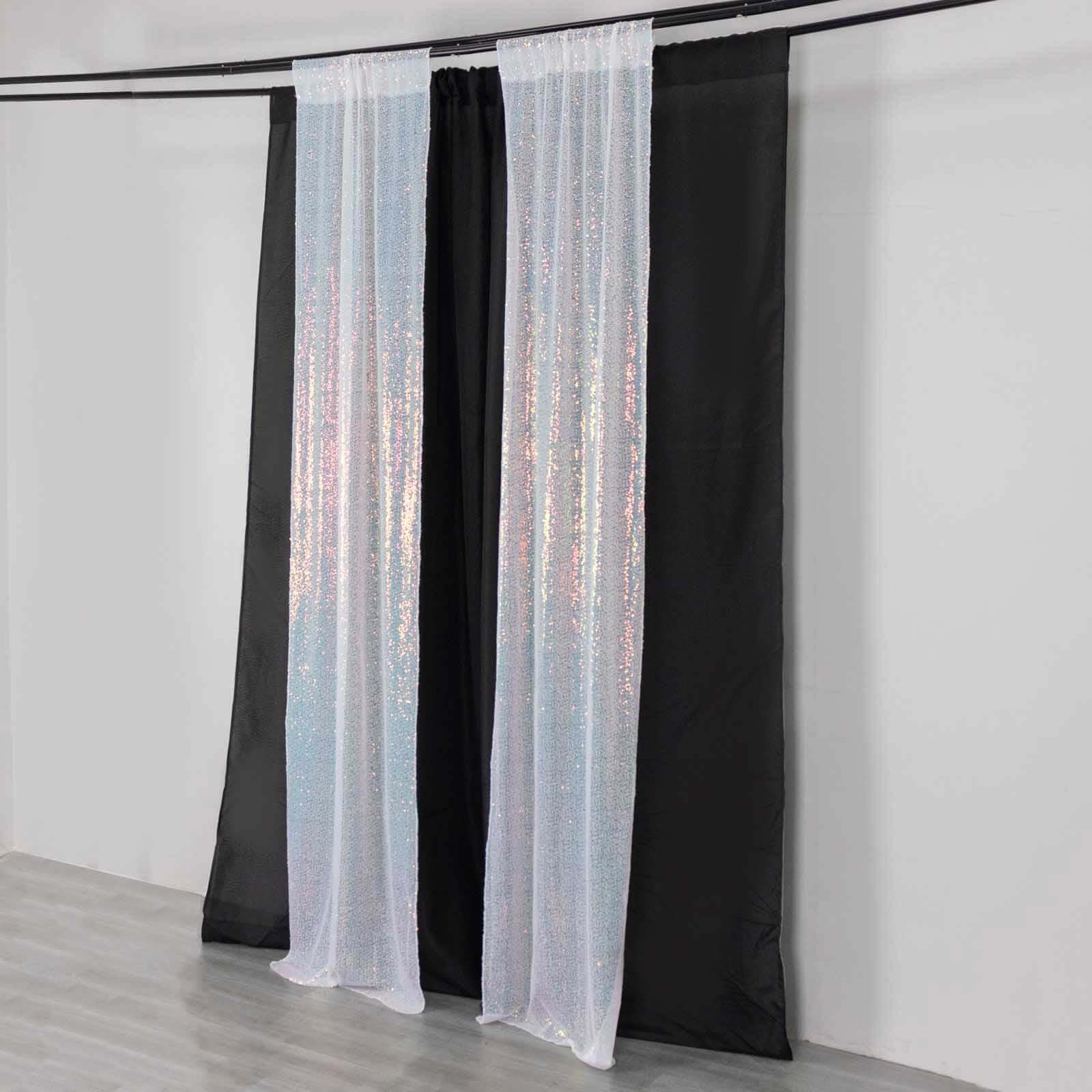 2 Pack Iridescent Blue Sequin Event Curtain Drapes with Rod Pockets, Seamless Backdrop Event Panels - 8ftx2ft