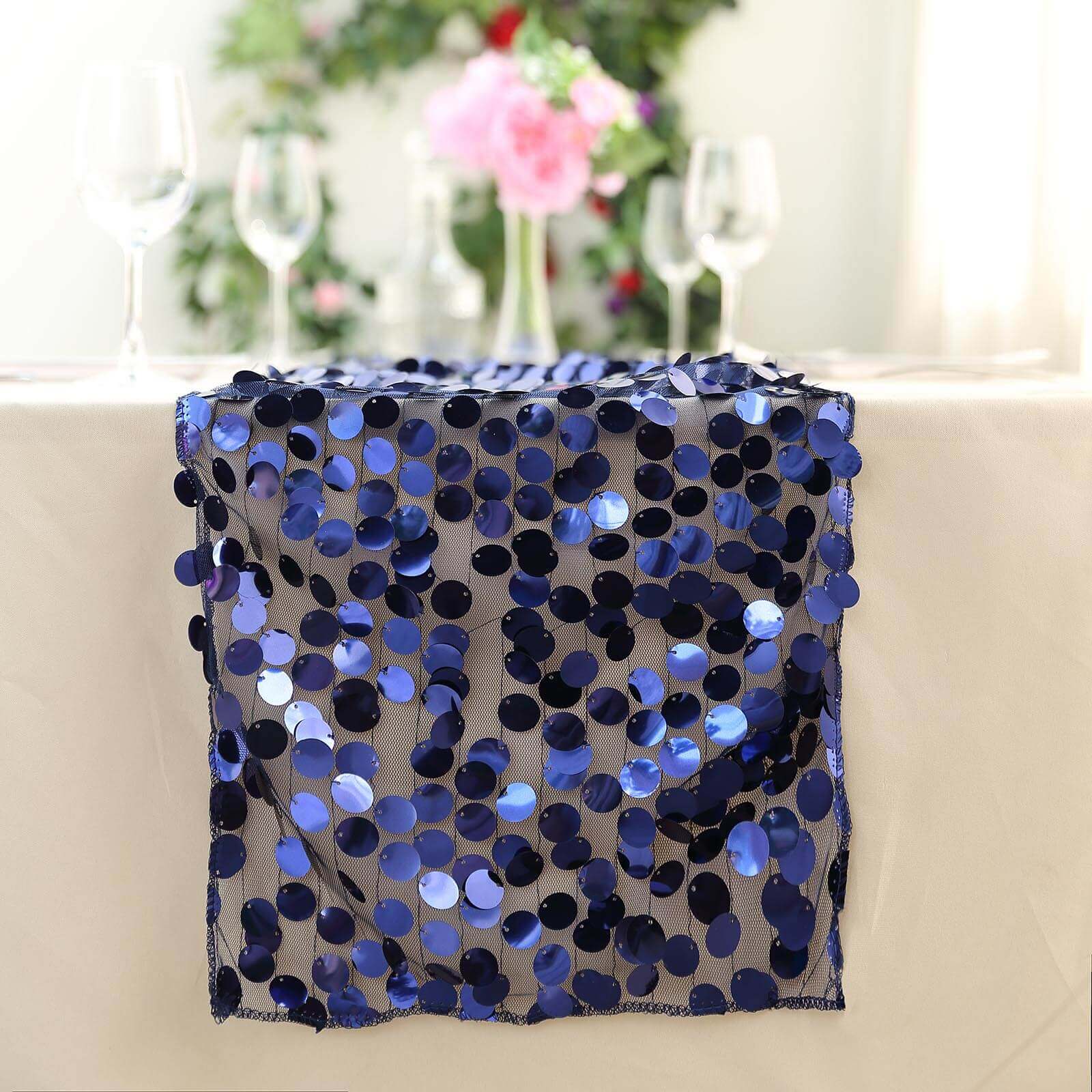 Big Payette Sequin 13"x108" Table Runner Navy Blue - Dazzling Design