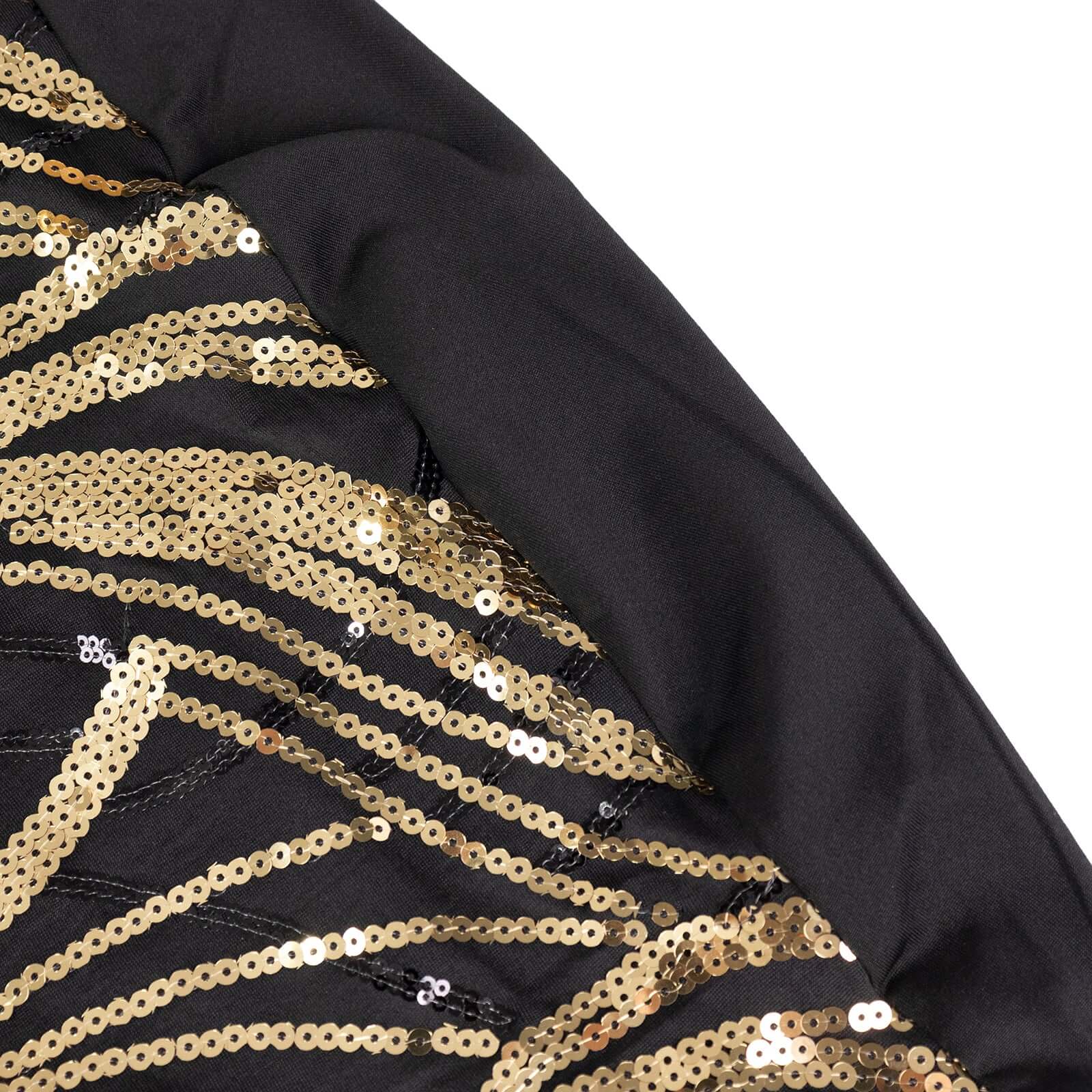 Spandex 32" Round Cocktail Table Cover Black/Gold with Wave Embroidered Sequins - Glamorous Design for Upscale Events