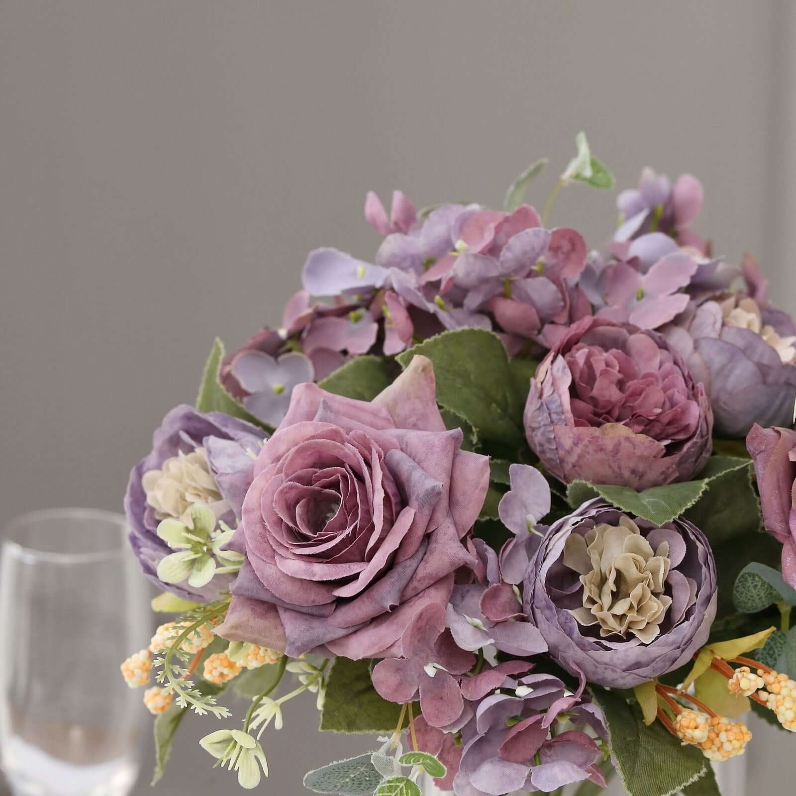 2 Pack Artificial Rose & Peony Floral Arrangements – 12" Purple Silk Bouquets for Weddings & Home Décor