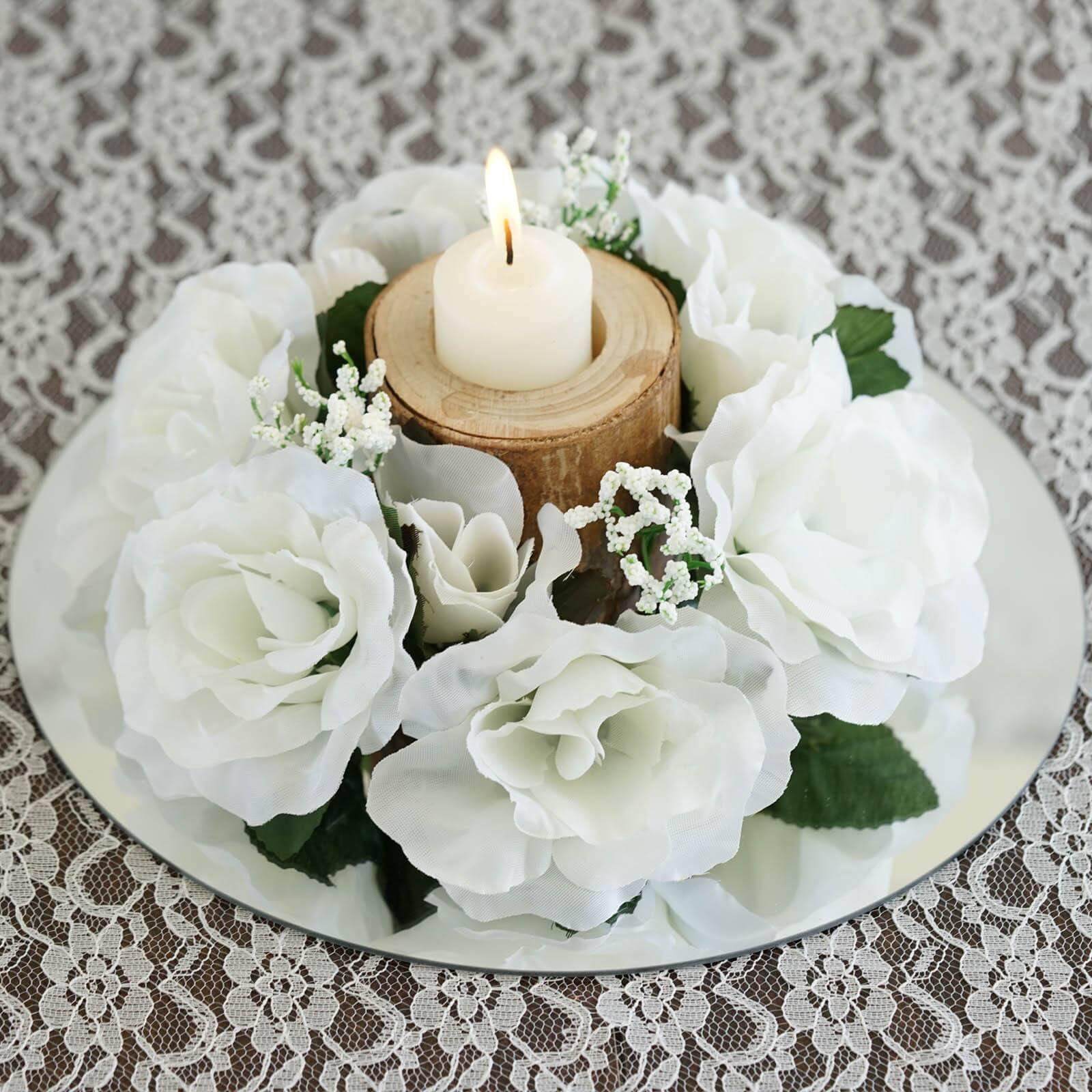 4 Pack 3" Ivory Artificial Silk Rose Flower Candle Ring Wreaths