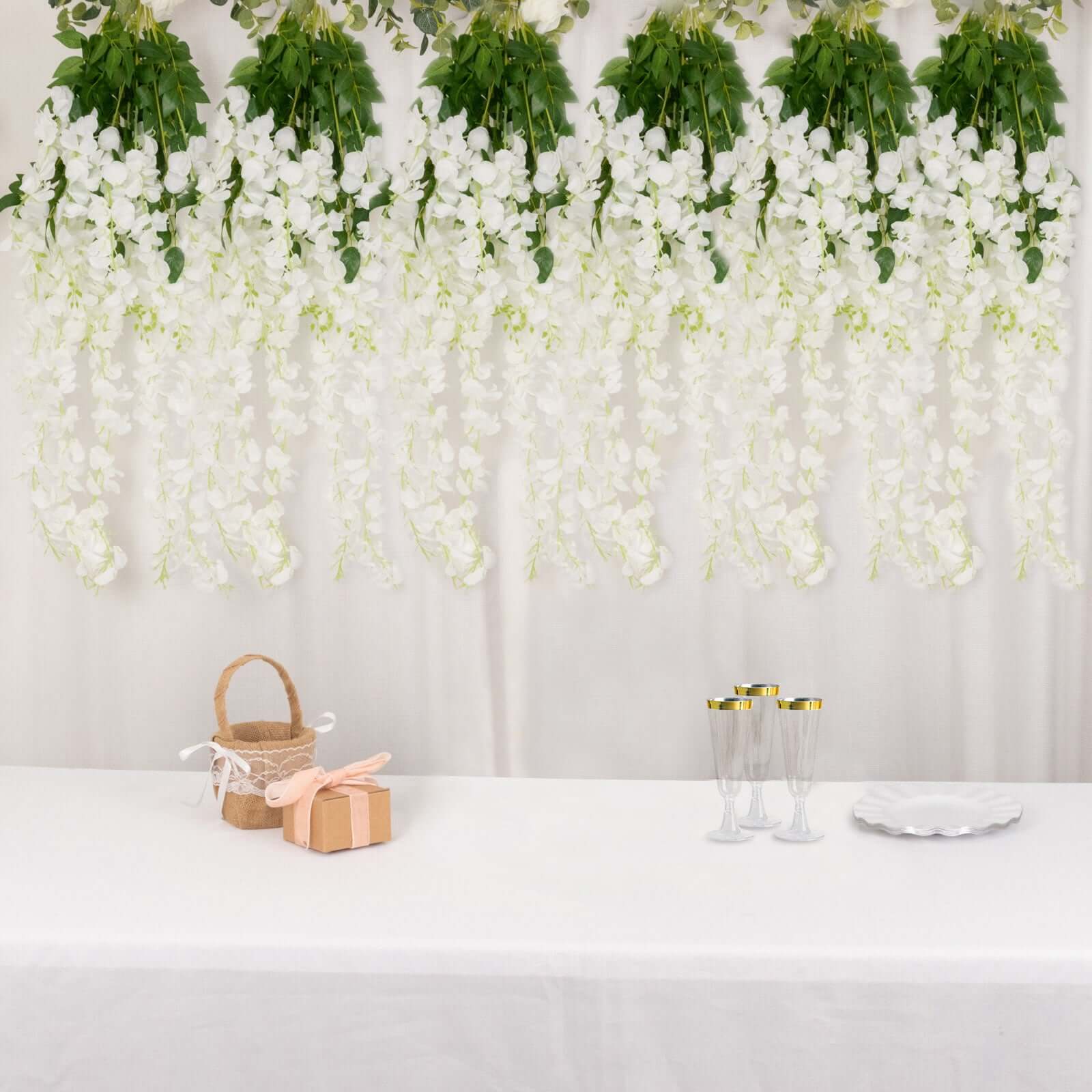 5 Pack 44" Silk Hanging Wisteria Flower Garland Vines in White, 3 Strands in 1 Bush