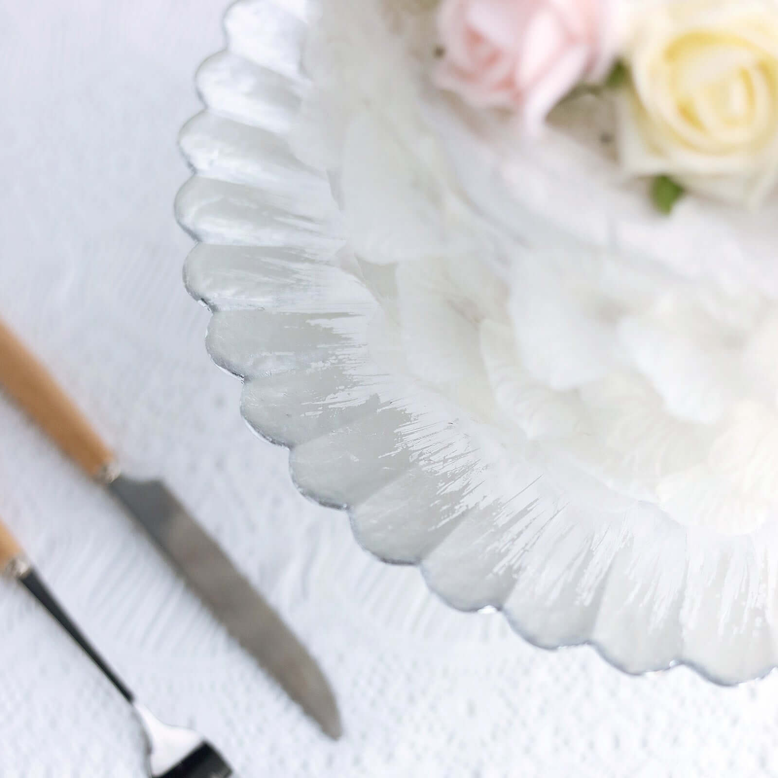 Glass Pedestal Cake Stand Wavy Edge Design Silver - Cupcake Holder and Dessert Display Plate 12"