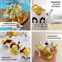 12-Pack Fillable Mini Crown Candy Container Silver - Regal Baby Shower Candy Treat Favor Containers 3"