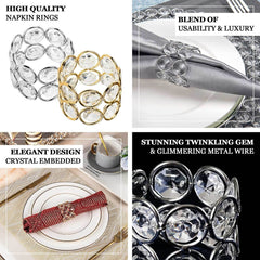 4 Pack Shiny Silver Acrylic Crystal Gem Beaded Napkin Rings