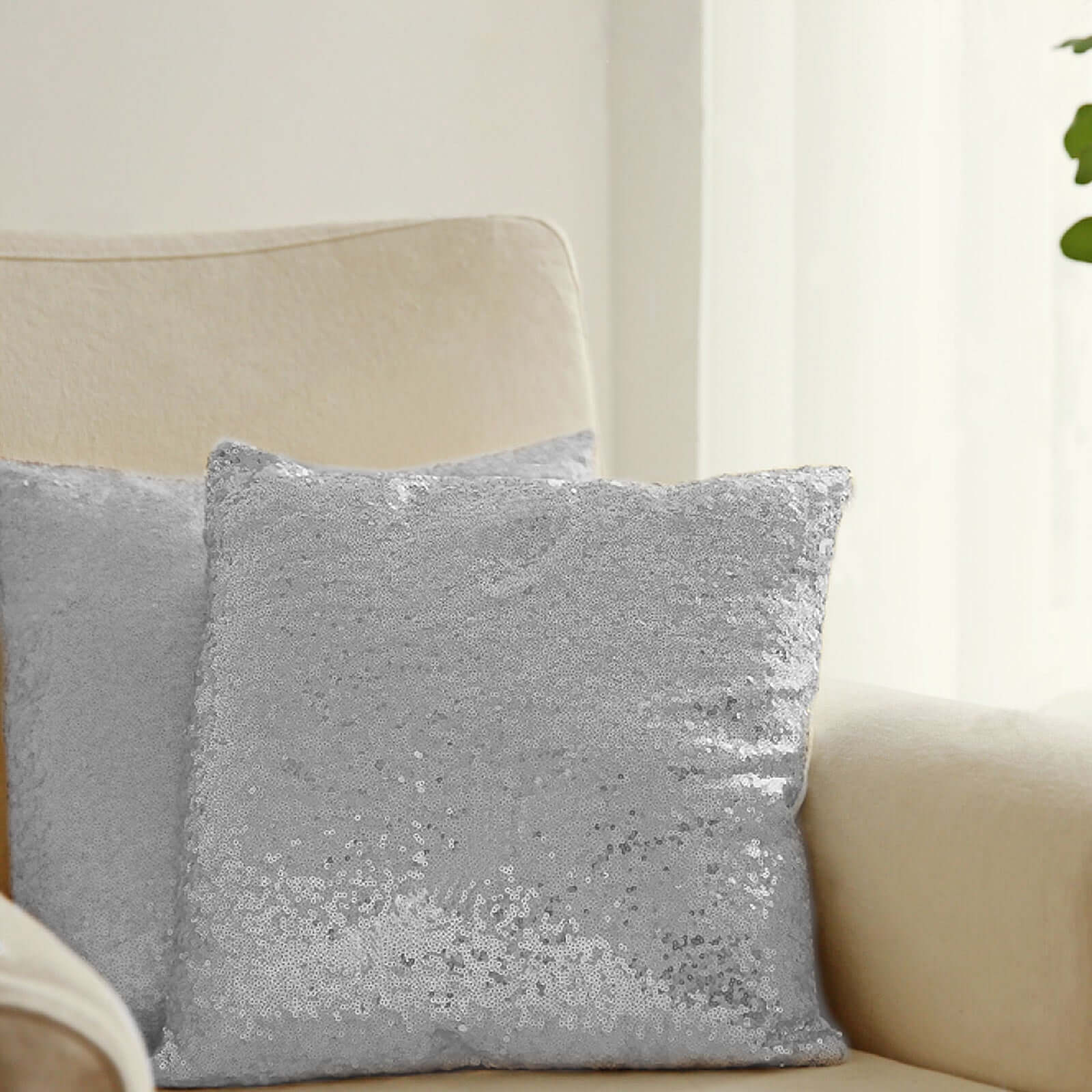 2 Pack 18" Silver Sequin Decorative Square Throw Pillow Cover