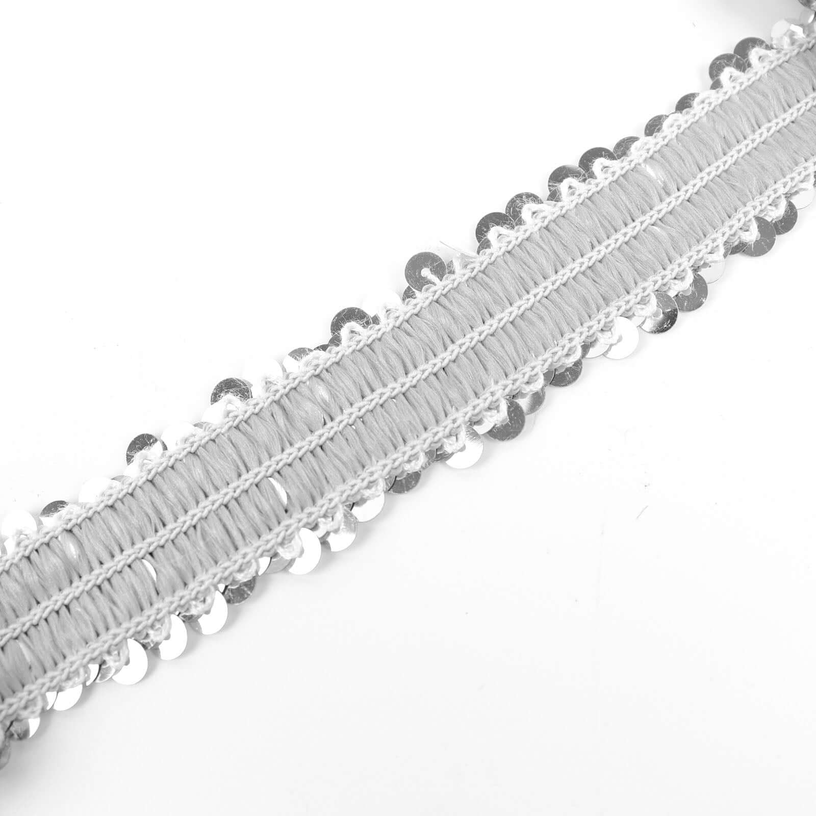 1"x10 Yards Metallic Silver Sequin Stretch Fabric Ribbon, Elastic Lace Trim, Shiny Glitter Craft Fabric