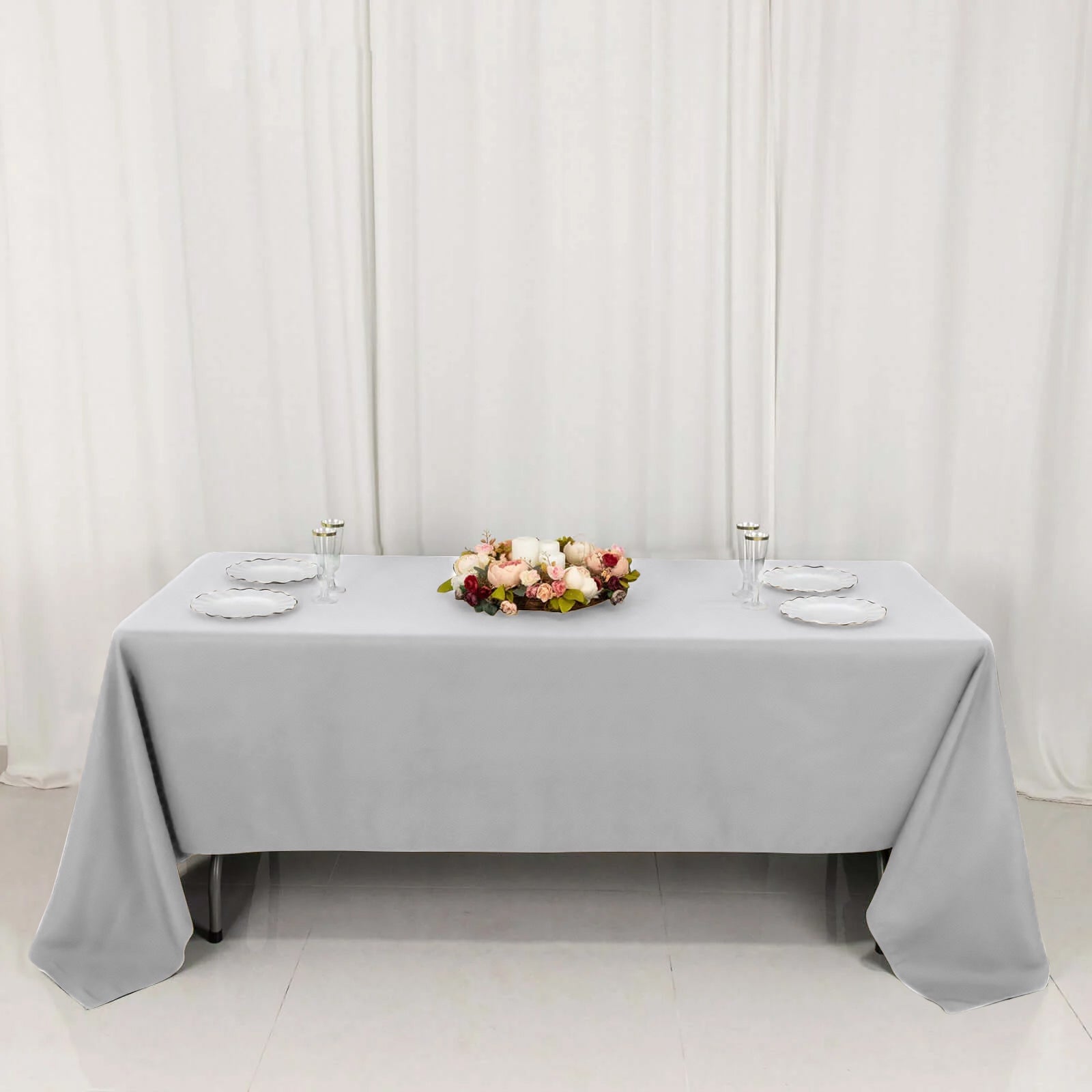 Premium Polyester 60"x126" Rectangle Tablecloth Silver - Stain-Resistant 220GSM Finish Table Cover