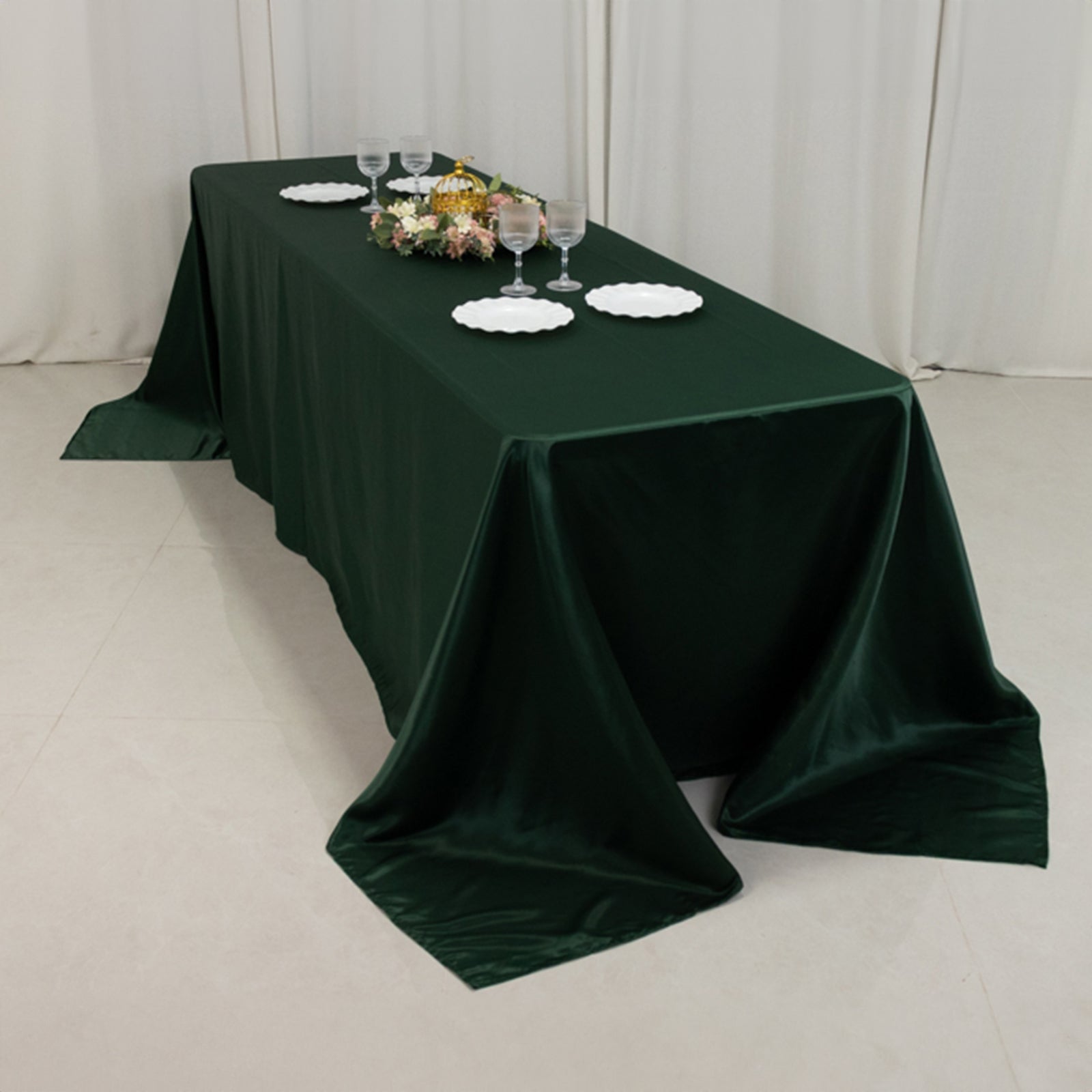Lamour Satin 90"x156" Rectangle Tablecloth Hunter Emerald - Luxurious, Soft Seamless Table Cover