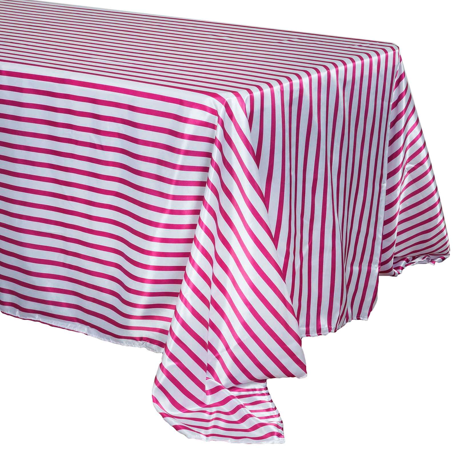 Satin 90"x132" Rectangle Tablecloth White/Fuchsia - Stripe Design with Smooth Finish Table Cover