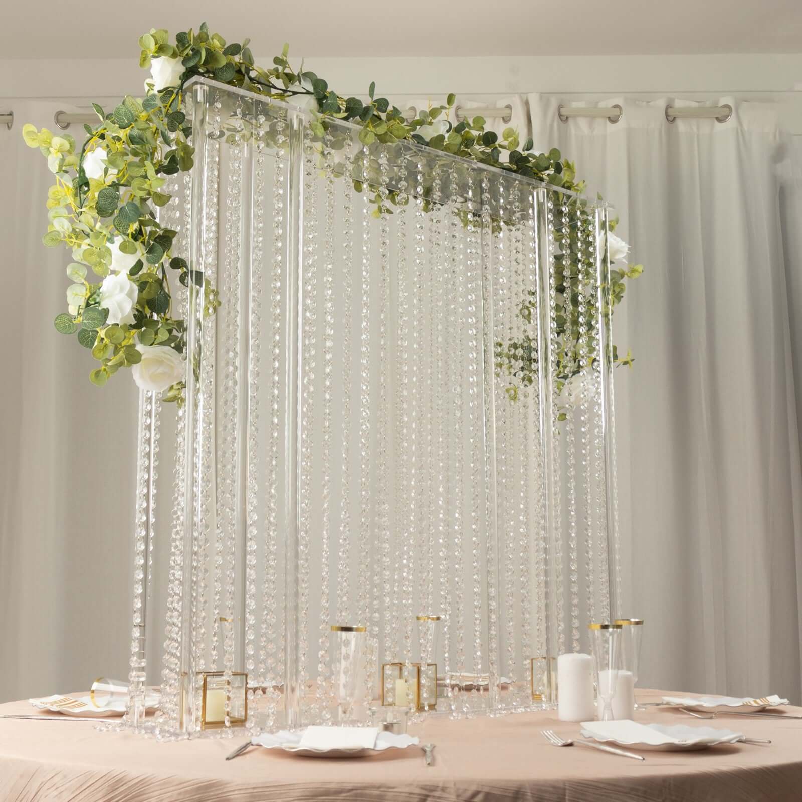 Acrylic Centerpiece Stand Rectangular Design with Pre-chained Crystal Beads Clear - Durable Flower Pedestal for Table or Floor 40"x40"