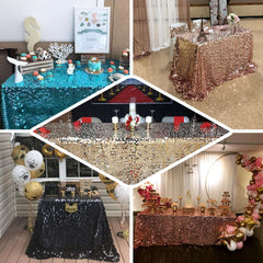 Sequin 90"x132" Rectangle Tablecloth White - Seamless Big Payette Design for Sophisticated Occasions