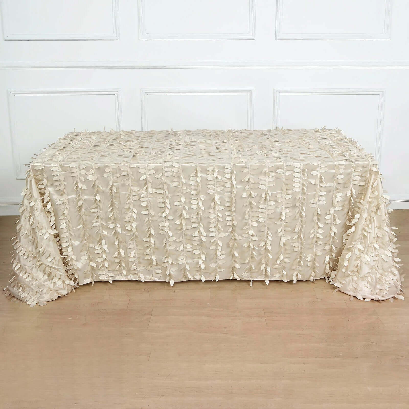 Taffeta 90"x156" Rectangle Tablecloth Beige | 3D Leaf Petal Design Seamless Table Cover