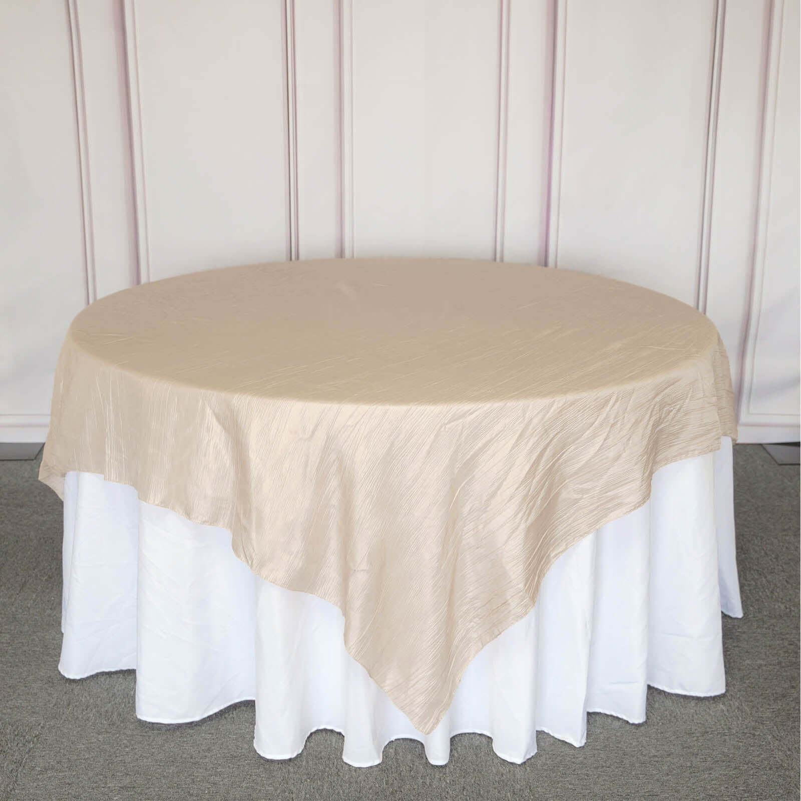 Taffeta 90"x90" Table Overlay Square Tablecloth Beige - Accordion Crinkle Table Cover