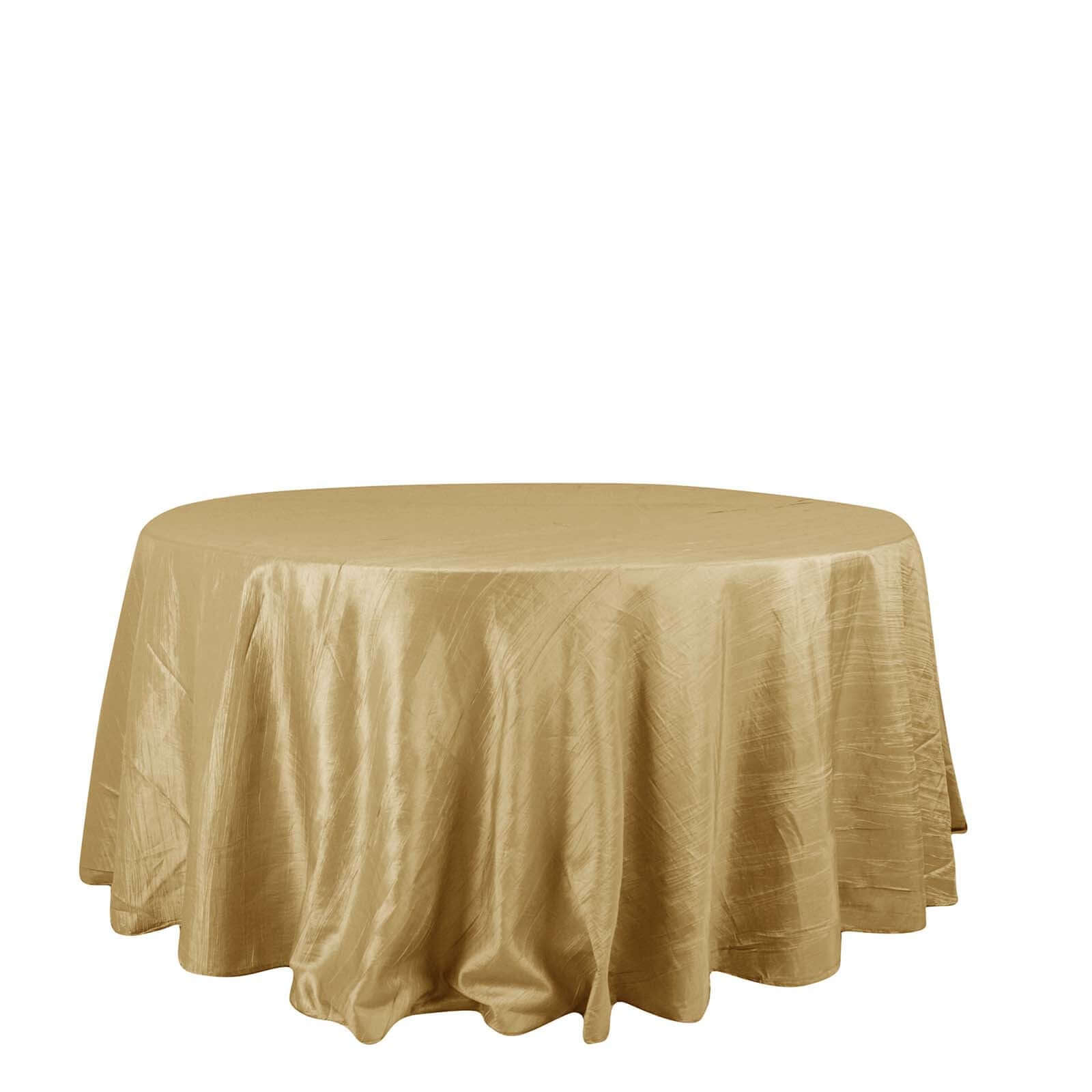 Taffeta 132" Round Tablecloth Gold - Seamless Accordion Crinkle Design for Exquisite Occasions
