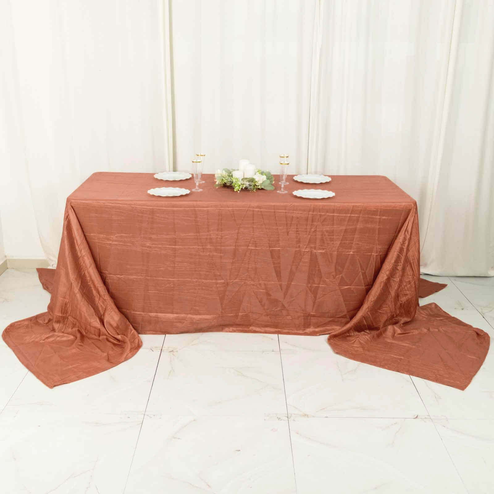 Taffeta 90"x156" Rectangle Tablecloth Terracotta (Rust) - Accordion Crinkle Seamless Table Cover