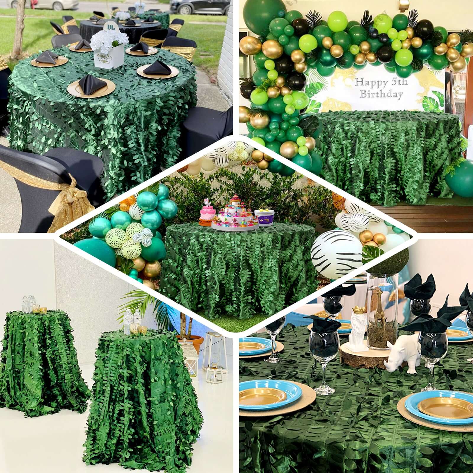 Taffeta 120" Round Tablecloth Navy Blue | 3D Leaf Petal Design Seamless Table Cover