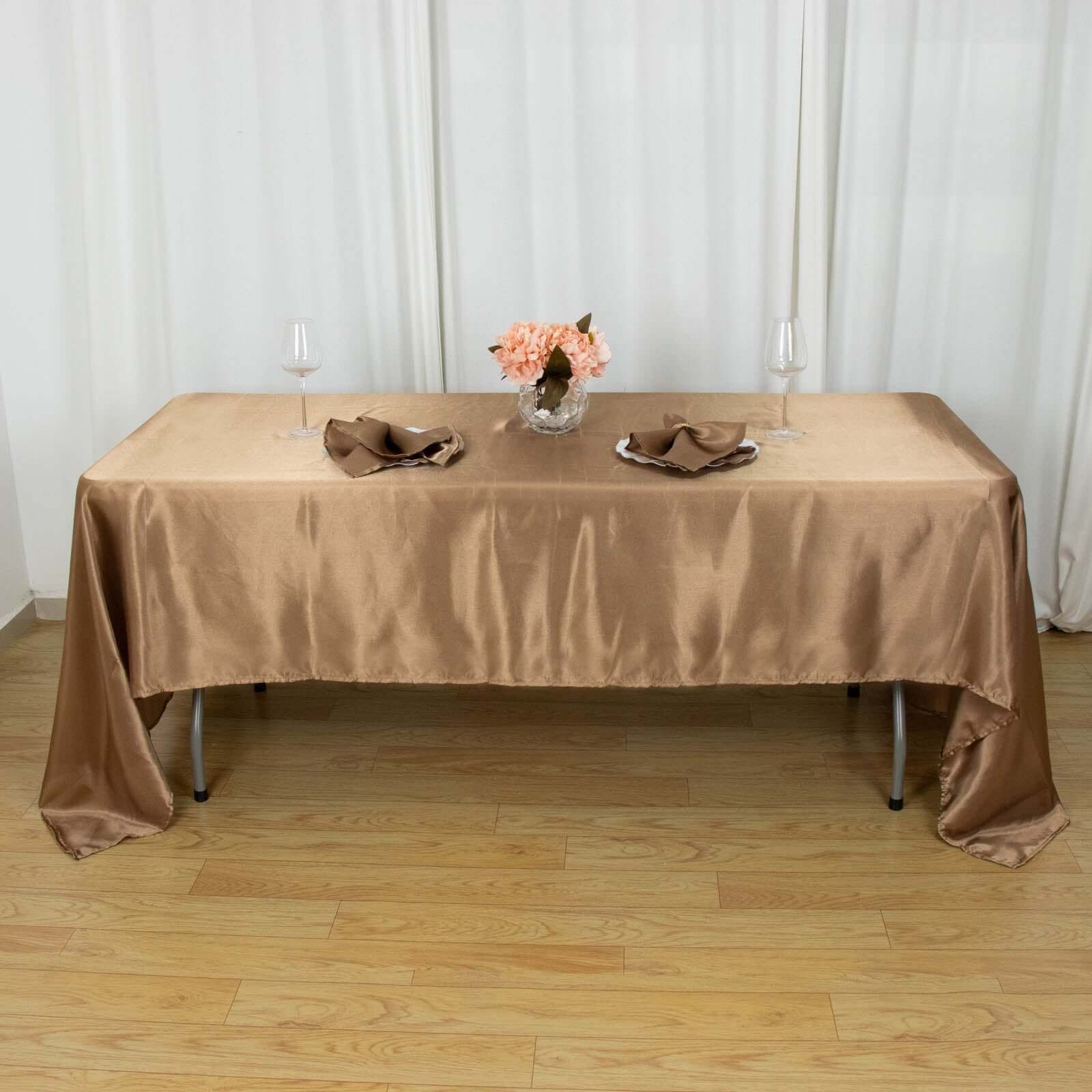 Satin Rectangular 60"x126" Tablecloth Taupe - Smooth and Lustrous Table Cover