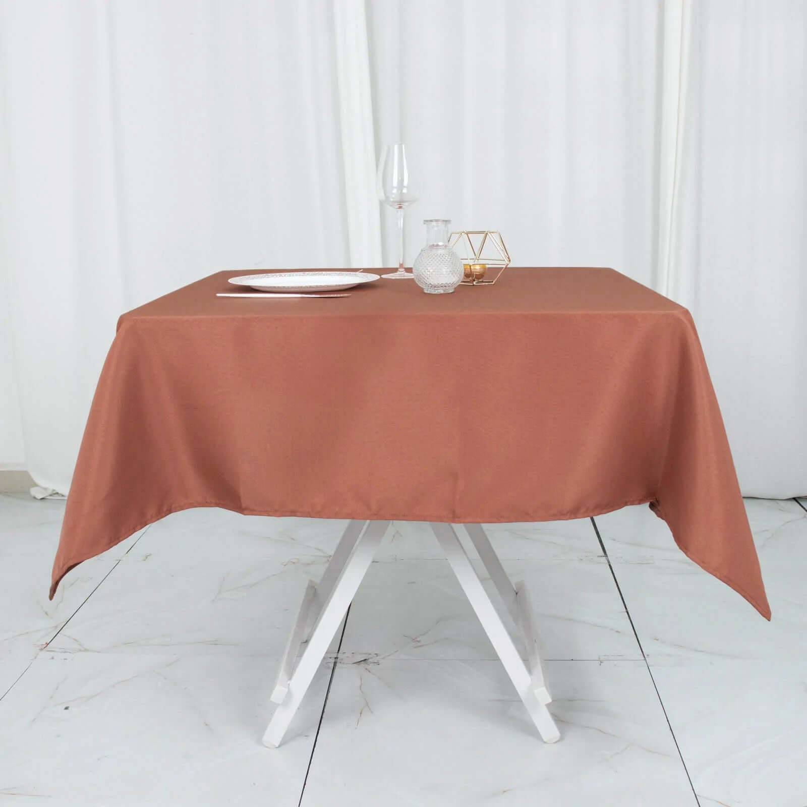 Premium Polyester 54"x54" Square Tablecloth Terracotta (Rust) - Stain and Wrinkle-Resistant 220GSM Table Cover