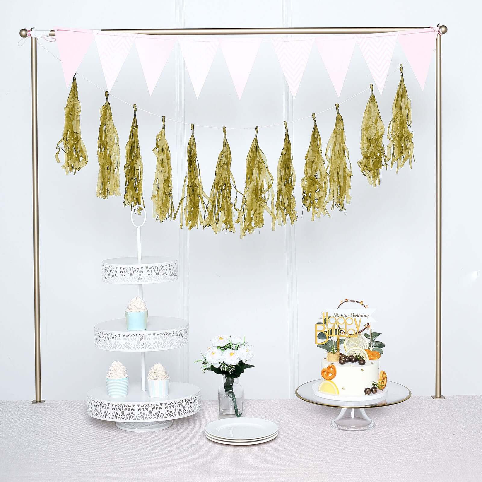 12 Pack Pre-Tied Gold Paper Fringe Tassels With Garland String, Hanging Streamer Banner