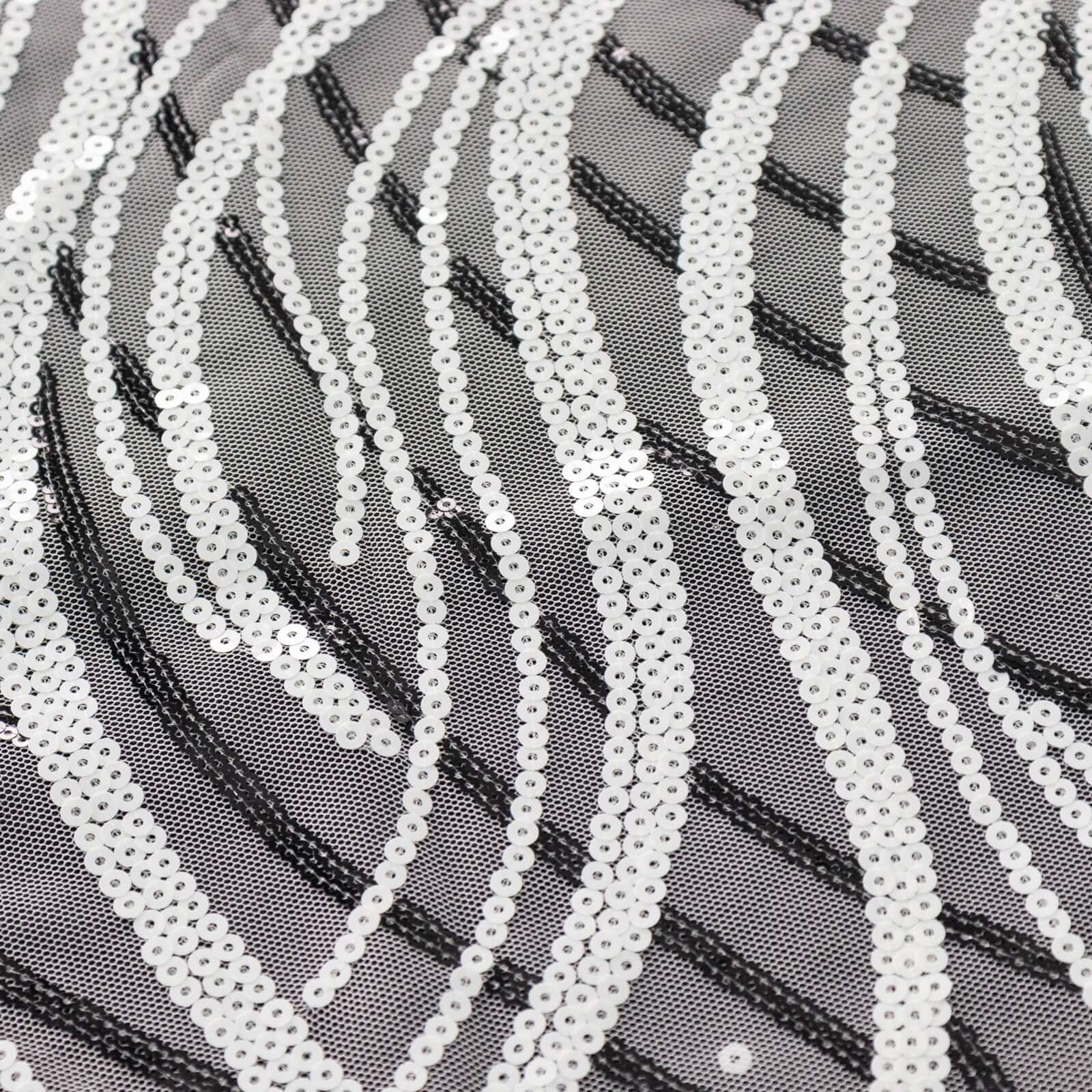 Mesh 72"x72" Table Overlay Square Tablecloth White Black - Wave Embroidered Sequins Table Topper
