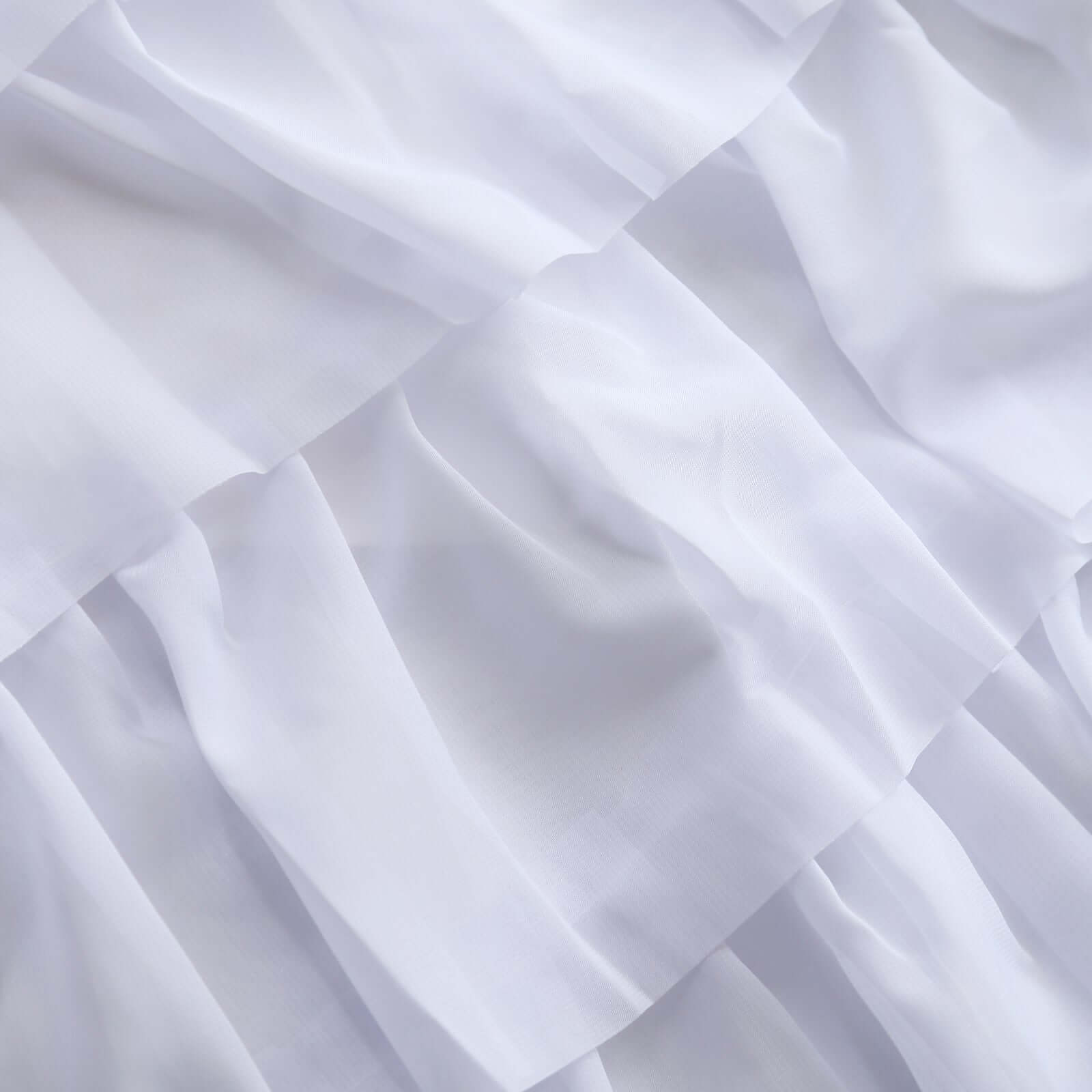 Chiffon 14ft Table Skirt White - 5-Tier Ombre Ruffled Tutu Table Cover with Satin Backing for Sophisticated Events