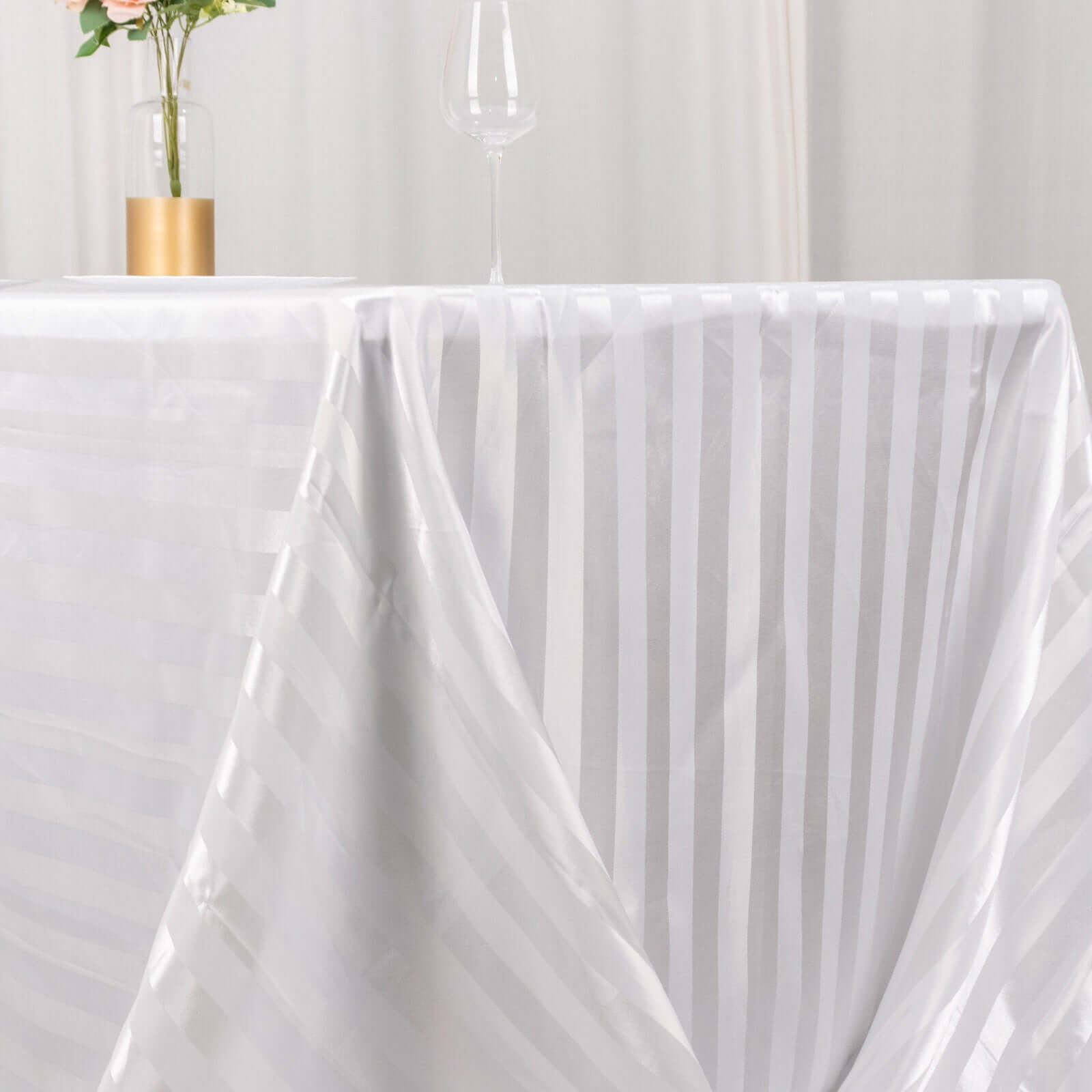 Satin Striped 90"x132" Rectangular Tablecloth White Satin Stripe - Seamless Silky Smooth Wedding Decor