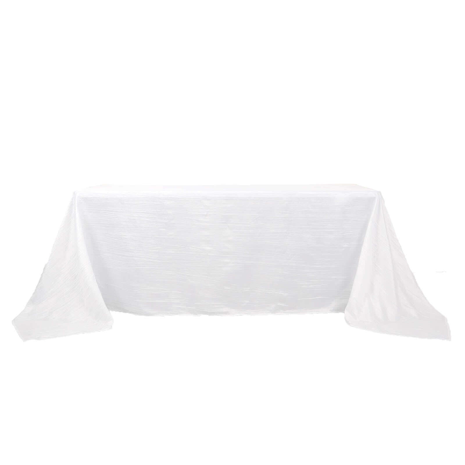 Taffeta 90"x132" Rectangle Tablecloth White - Seamless Accordion Crinkle Design for Sophisticated Gatherings