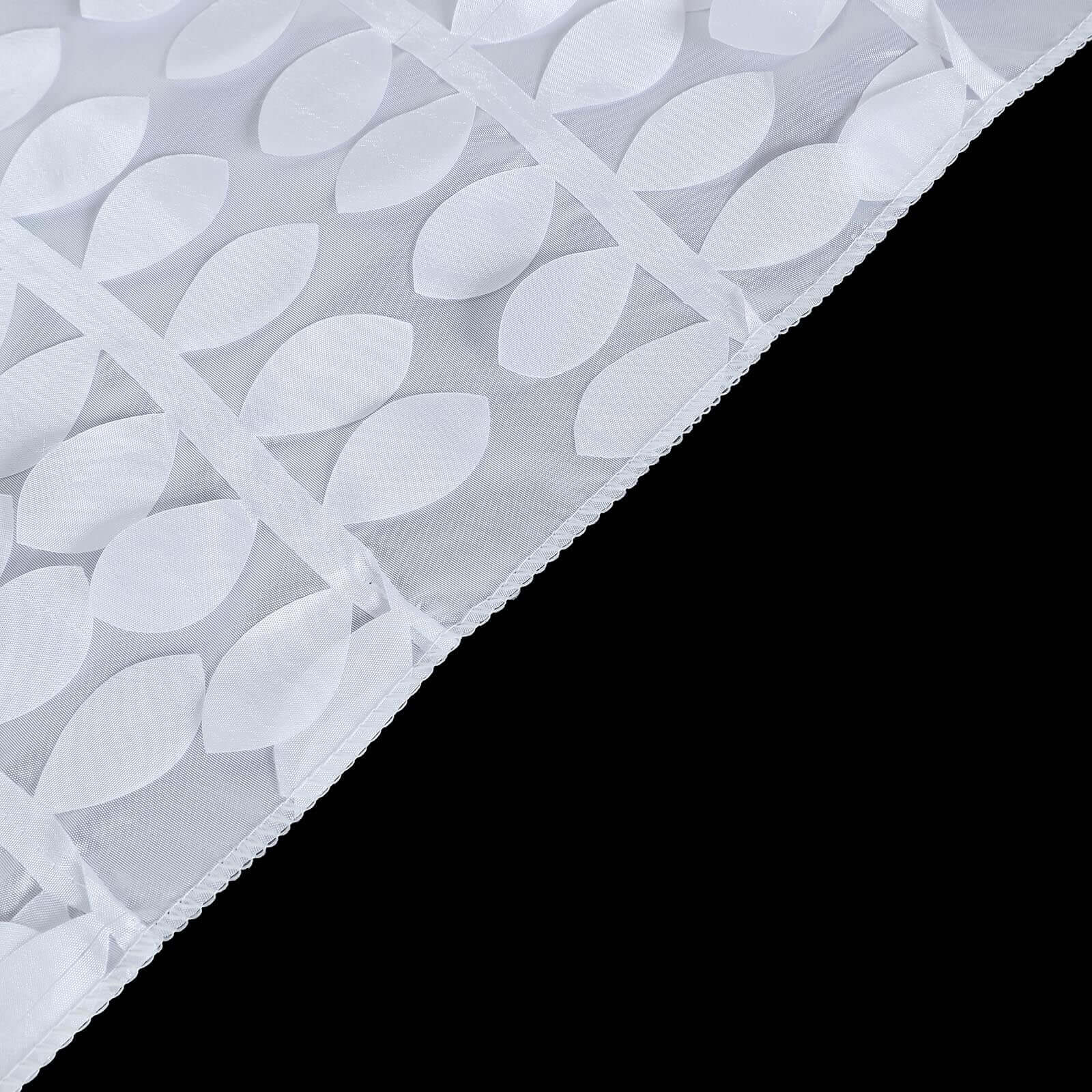 Taffeta 90"x132" Rectangle Tablecloth White | 3D Leaf Petal Design Seamless Table Cover for Stylish Wedding & Event Decor