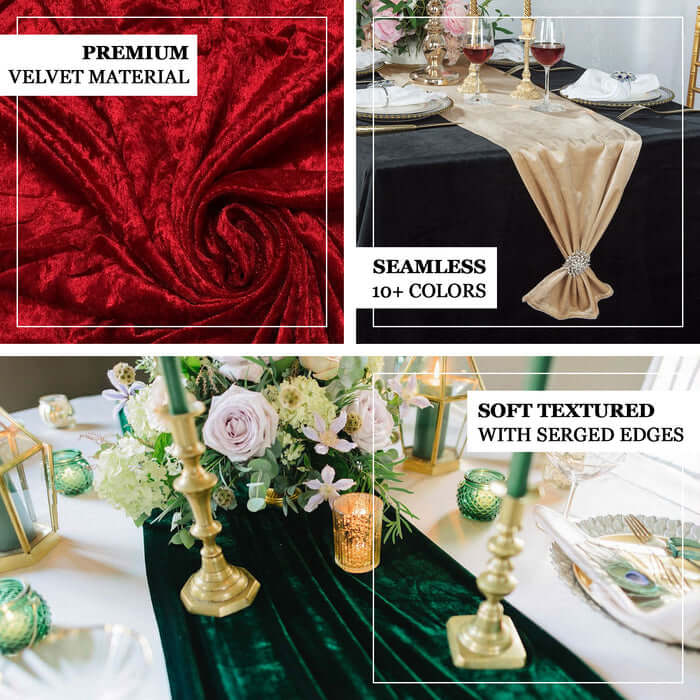 Premium Crushed Velvet 12"x108" Table Runner White - Soft & Wrinkle-Resistant Table Linen for Events