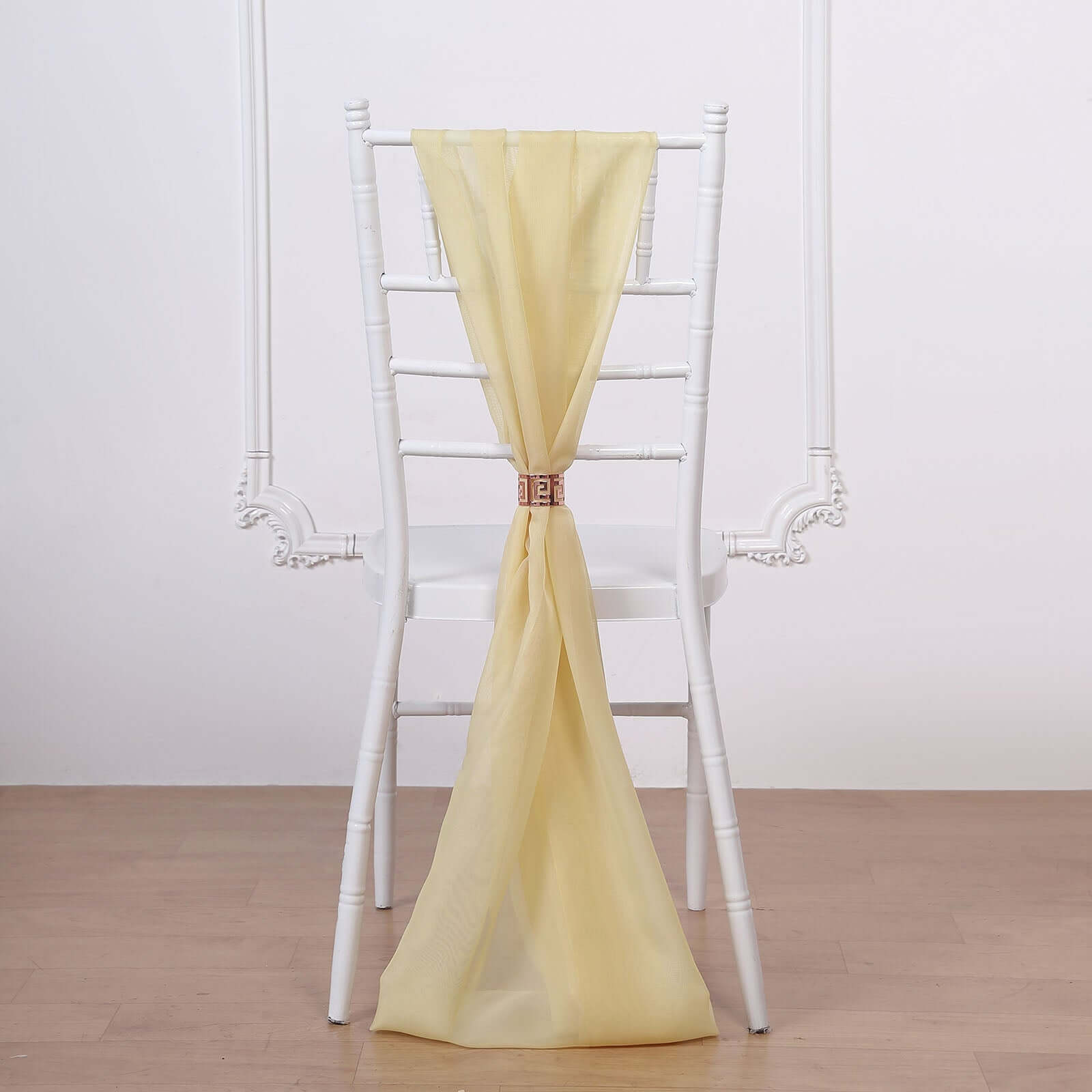 5 Pack Premium Chiffon Chair Sashes Champagne - Soft & Lightweight Designer Chair Bows 22"x78"