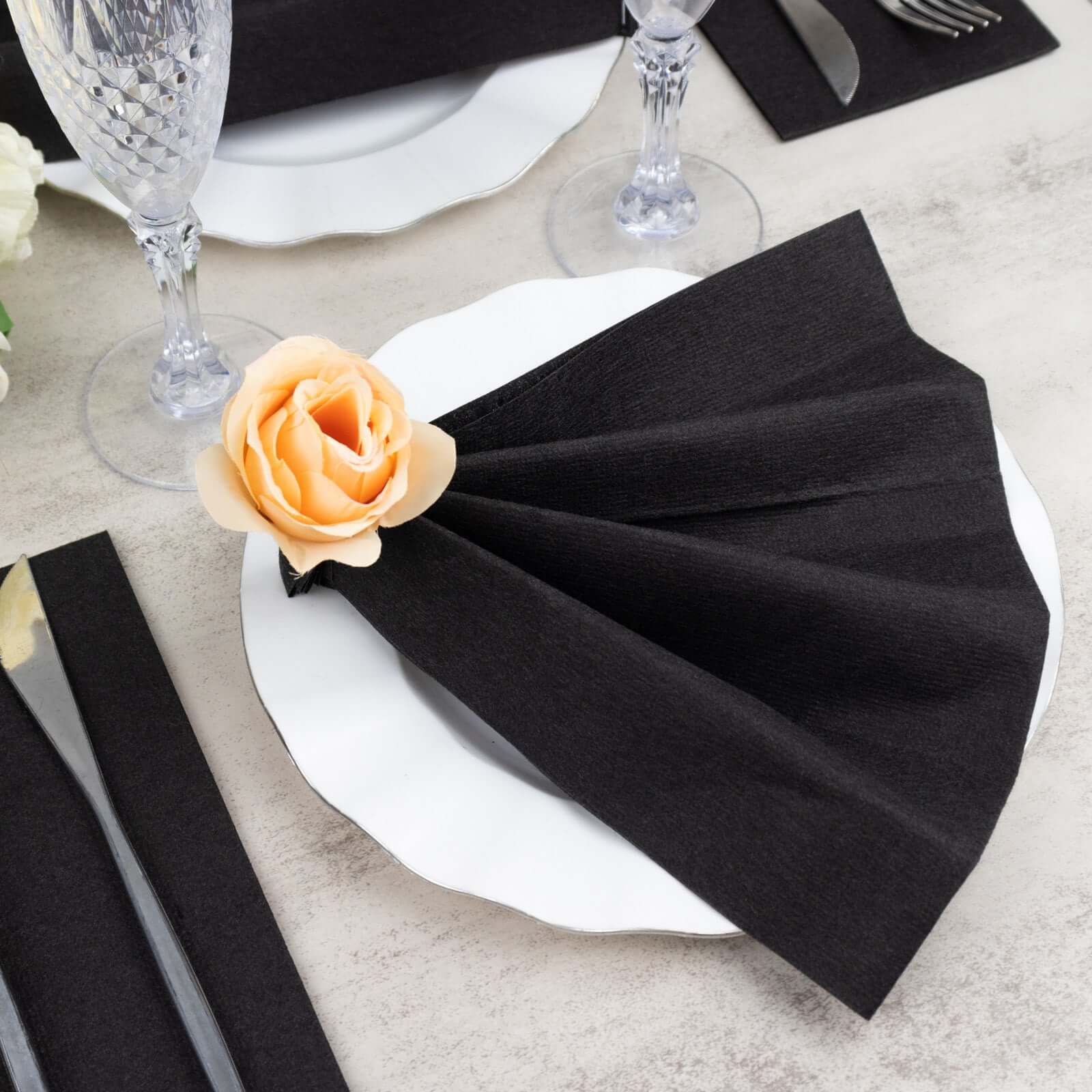20-Pack Paper Linen-Like Napkins Black - Disposable Hygienic Airlaid Guest Towels 8.5"x4"