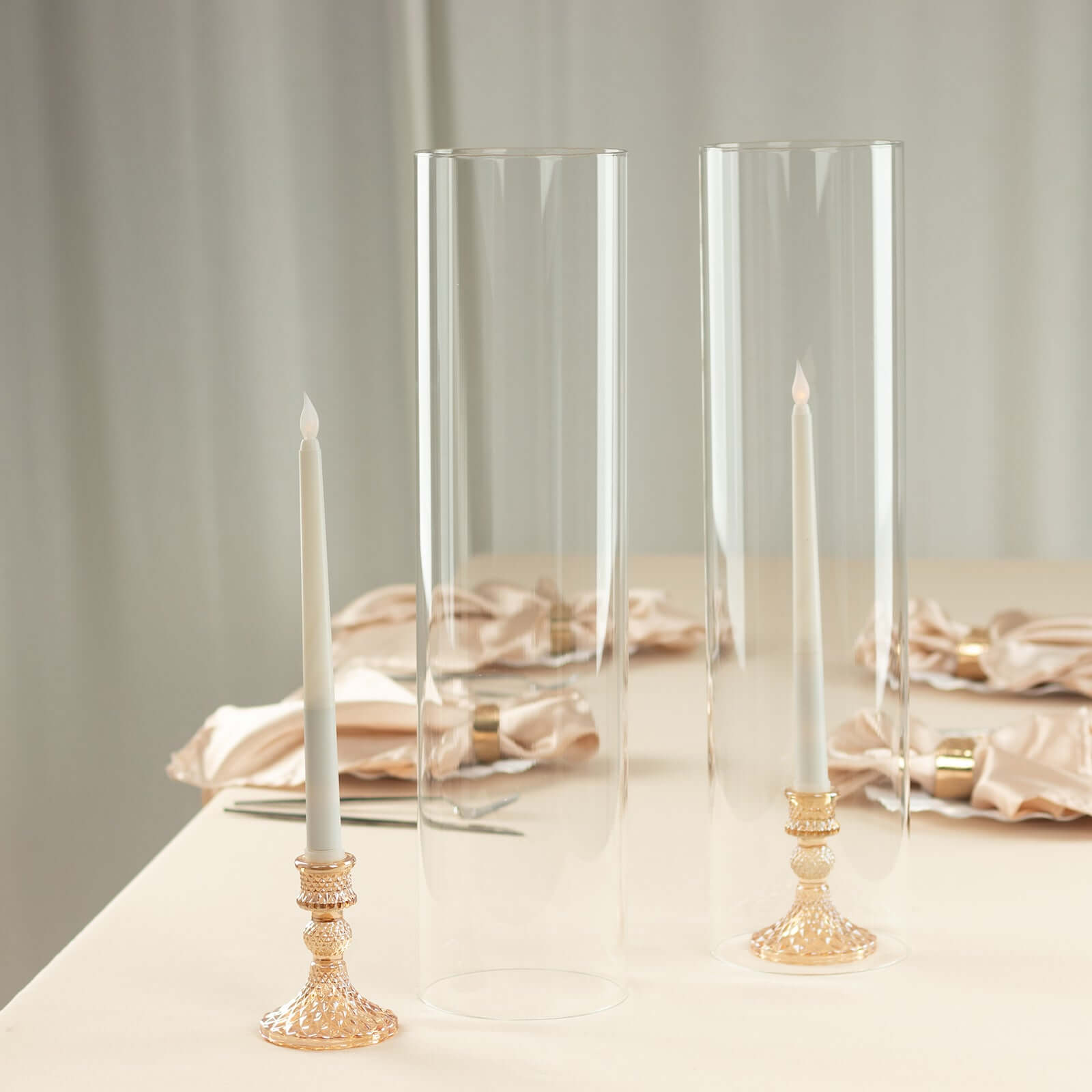 2-Pack Clear Glass Candelabra Shades Open End Hurricane Design - Stylish Table Centerpiece 20"