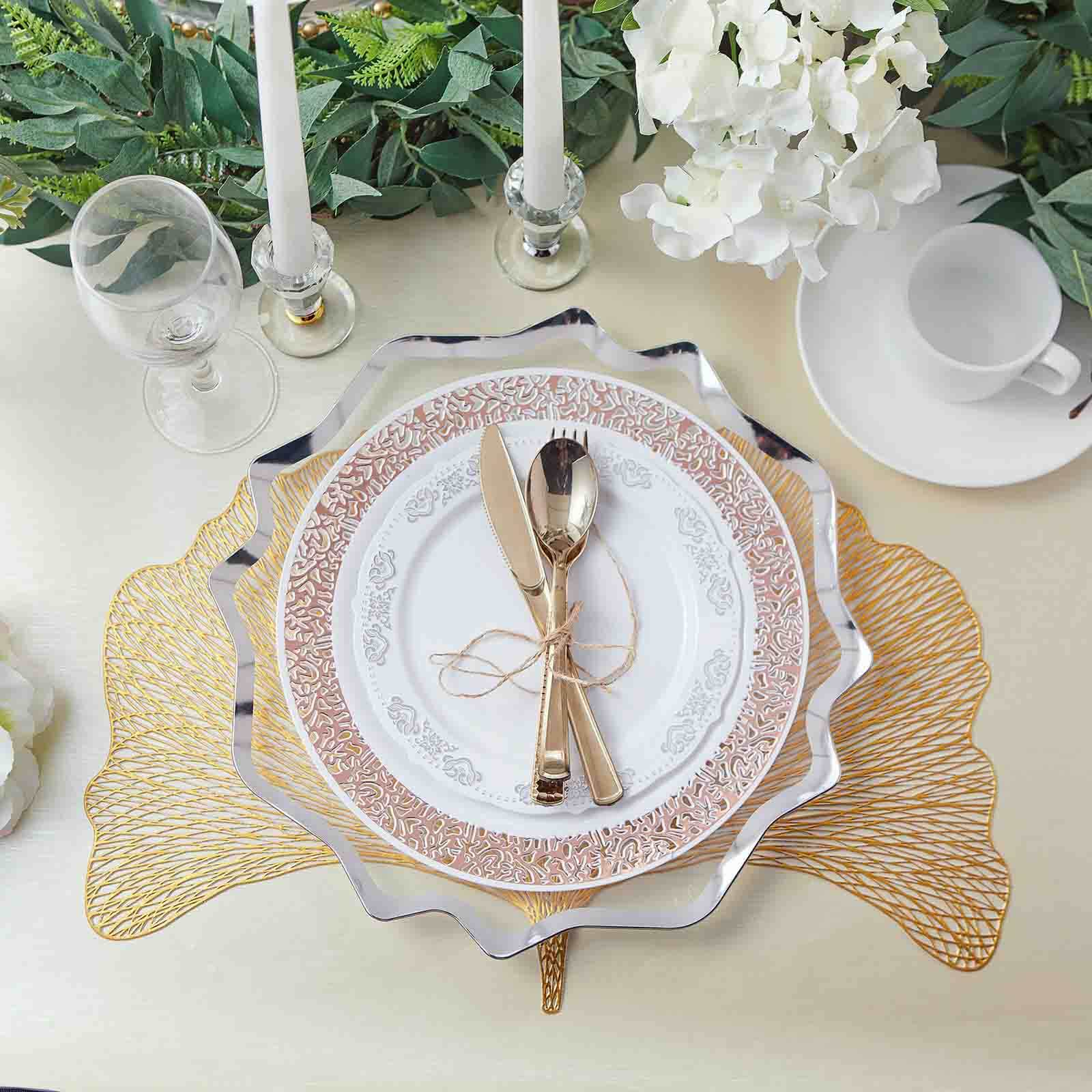 6-Pack Acrylic Plastic Round Charger Plates 13" in Clear with Silver Scalloped Edge, Exquisite Dinner Serving Plates