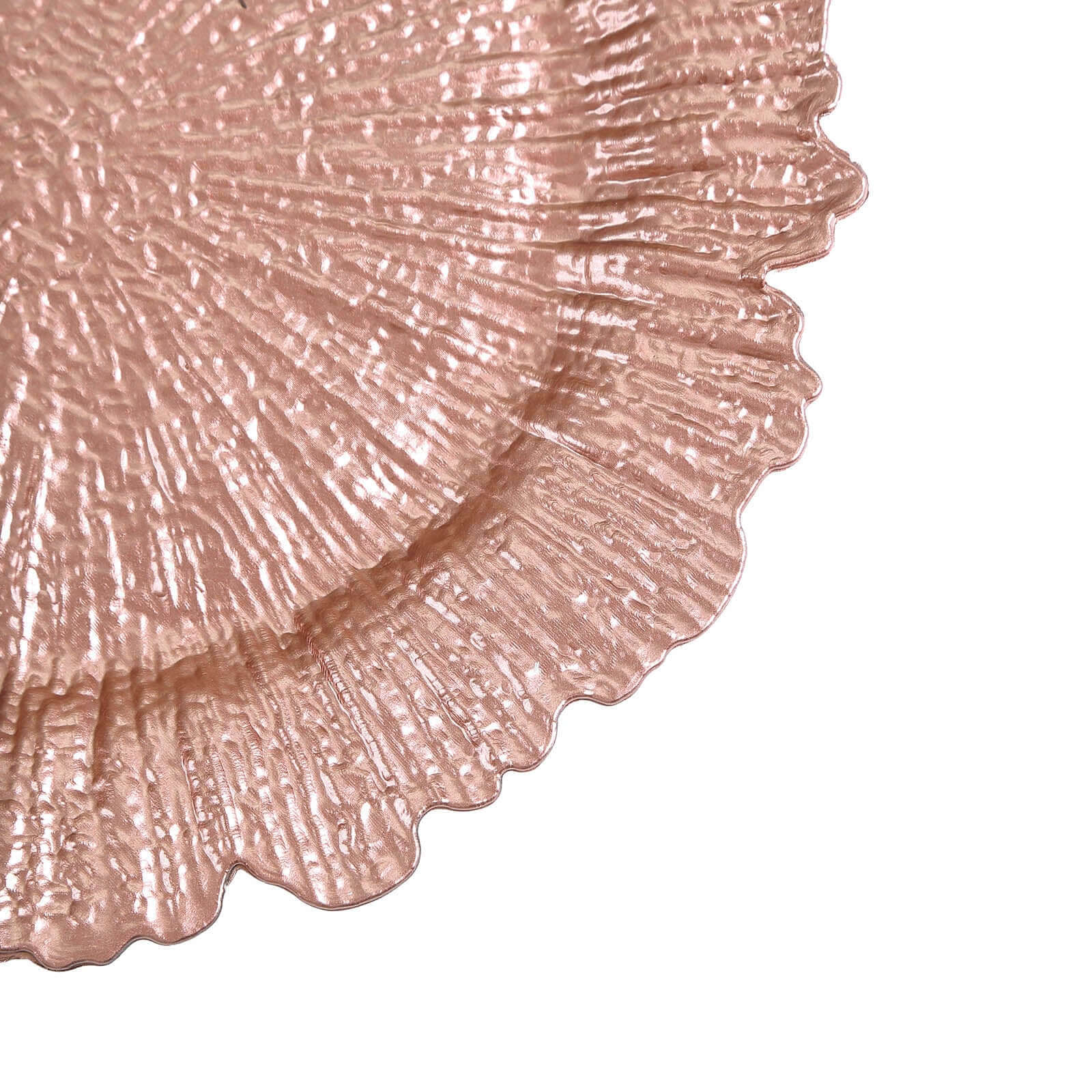 6-Pack Acrylic Plastic Round Charger Plates 13" in Rose Gold with Reef Design, Dinner Charger Tableware