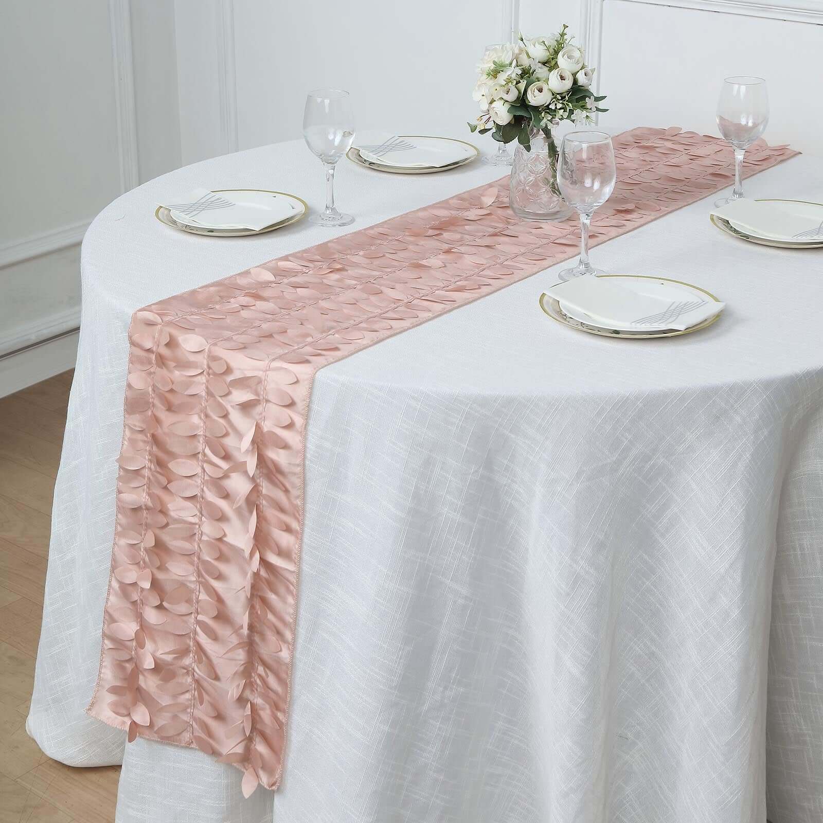 Taffeta Fabric 12"x108" Table Runner Dusty Rose - 3D Leaf Petal Design