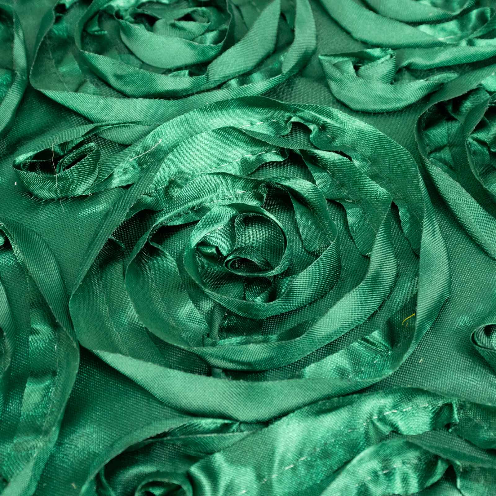 Satin 120" Round Tablecloth Hunter Emerald Green - Grandiose 3D Rosette with Seamless Finish Table Cover