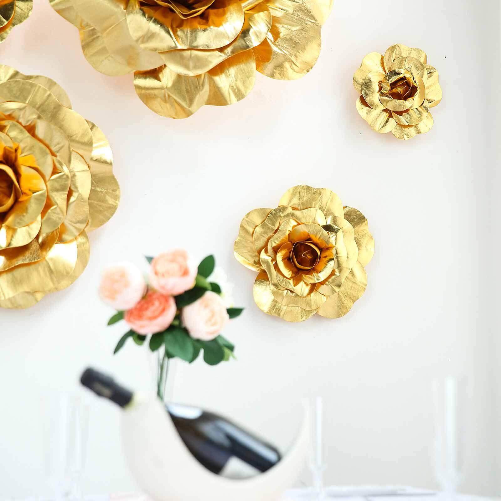 4 Pack 12" Large Metallic Gold Real Touch Artificial Foam DIY Craft Roses