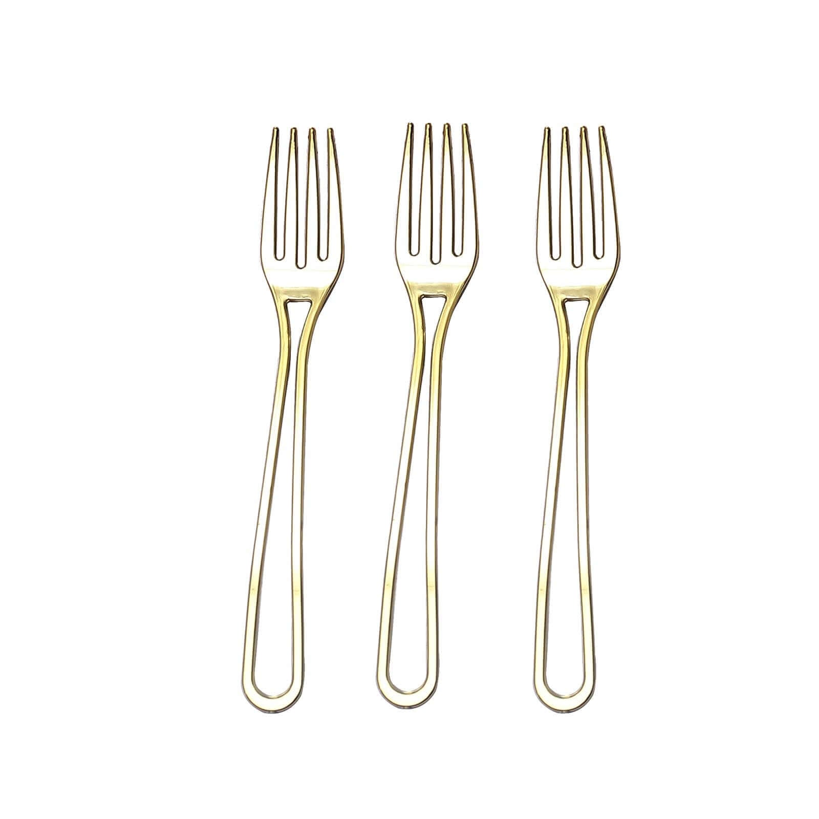 24-Pack Plastic Forks with Modern Hollow Handle Design Gold - Stylish Disposable Utensils 7"