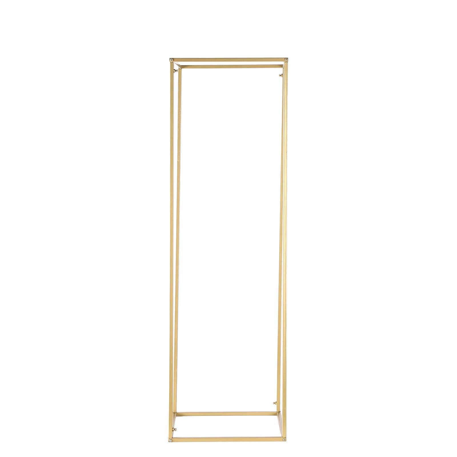 2-Pack Wedding Flower Stand Gold Metal Geometric Column Frame Rectangular - Versatile Floral Pedestal for Sophisticated Arrangements 40"