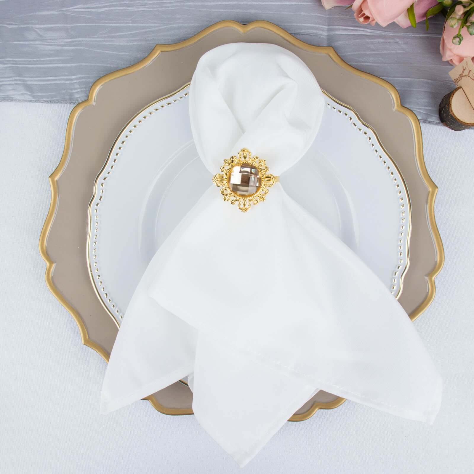 6 Pack 2" Gold Metal Crystal Rhinestone Napkin Rings, Diamond Bling Napkin Holders