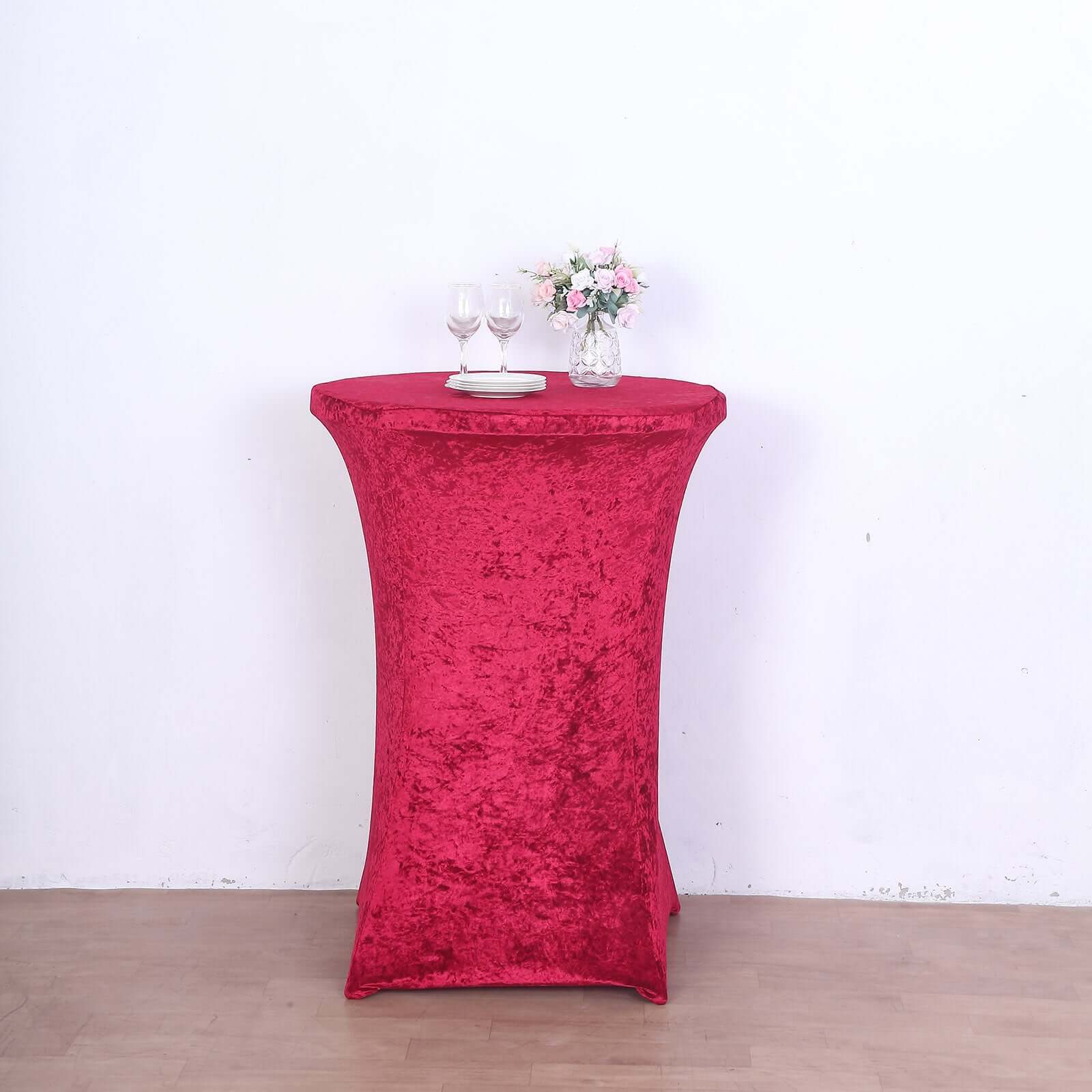 Crushed Velvet Spandex 32" Round Cocktail Table Cover Red Smooth Highboy Tablecloth