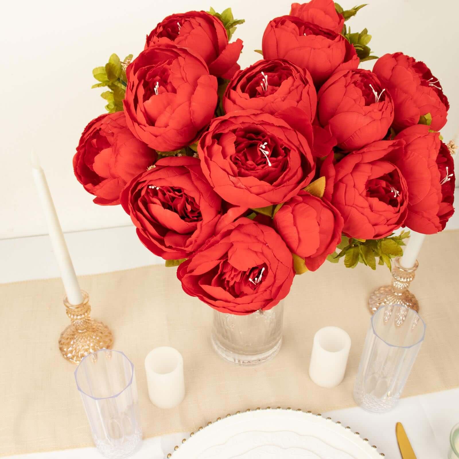 2 Pack 19" Red Artificial Peony Flower Wedding Bouquets, Faux Silk Flower Arrangements