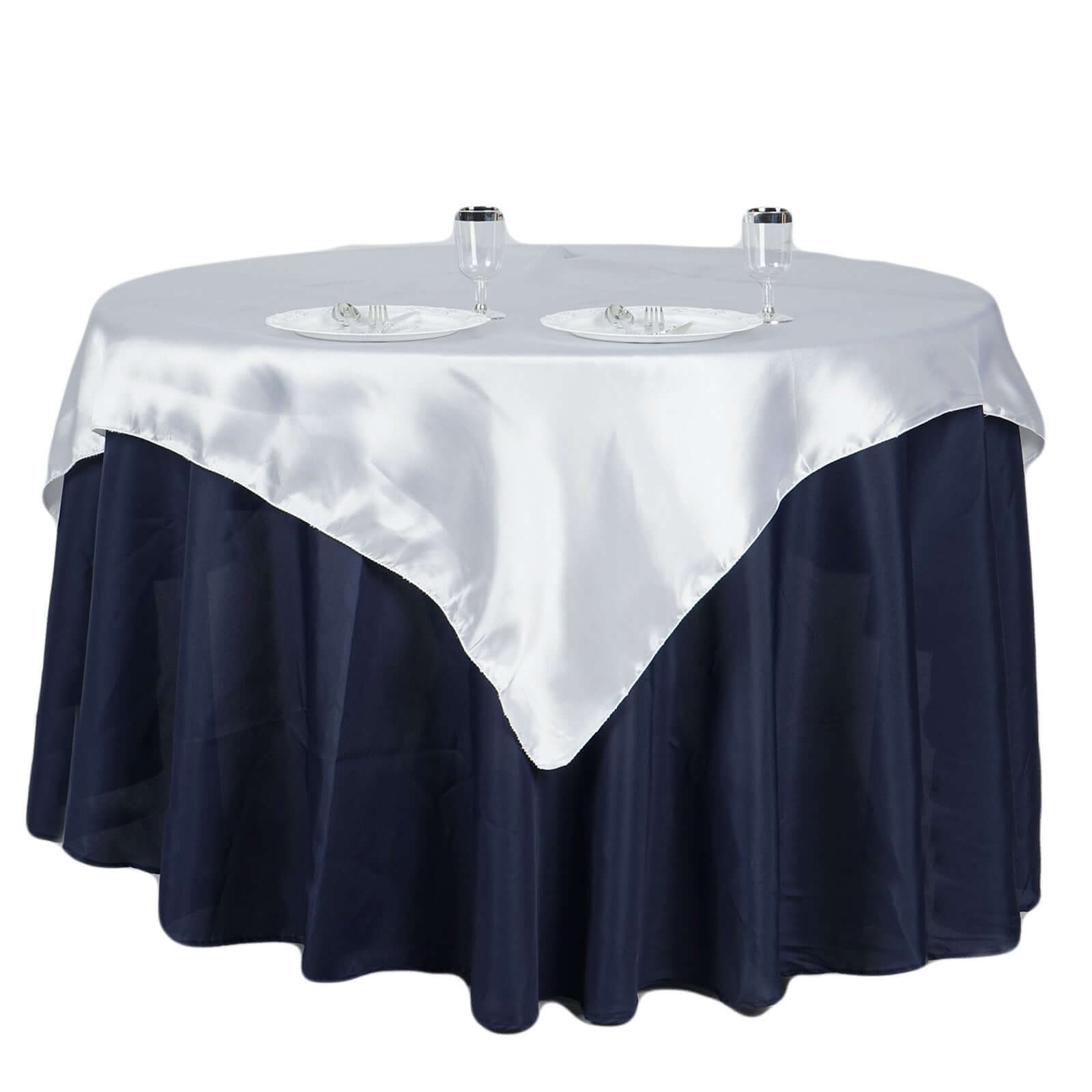 Satin 60"x60" Table Overlay Square Tablecloth White - Smooth Design for Sophisticated Events