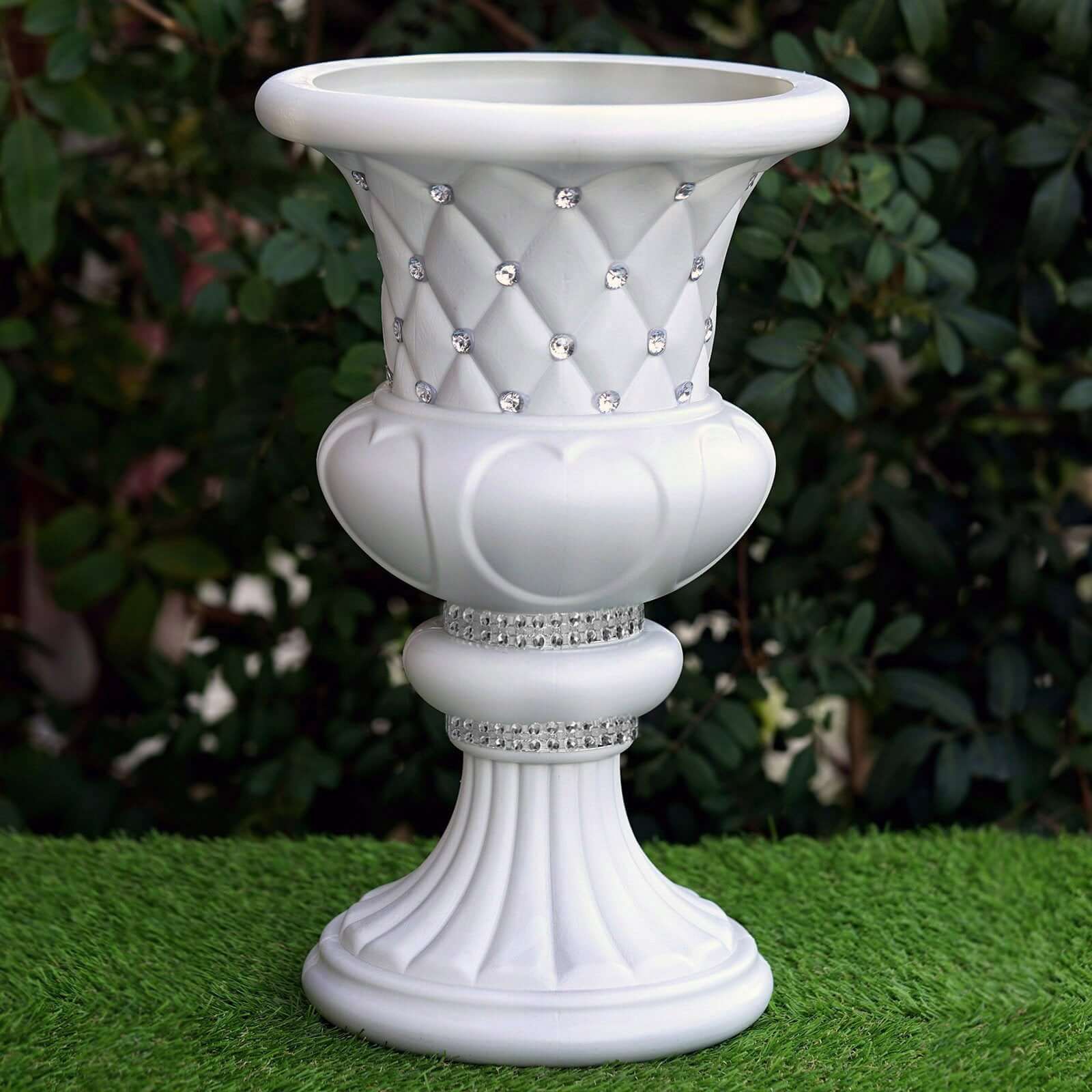 2 Pack White Crystal Beaded Italian Inspired Pedestal Stand Flower Plant Pillar With 10mm Crystal Studs - 18" Tall PVC