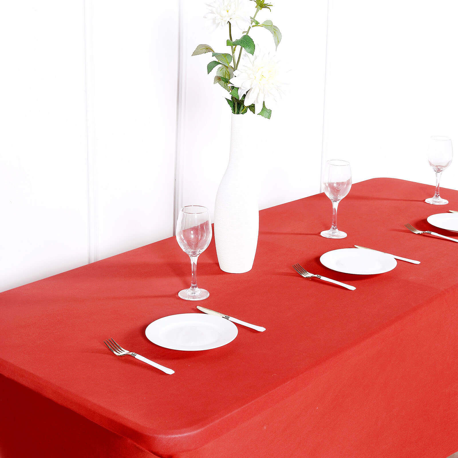 Stretch Spandex 96"x30" Rectangle Table Cover Red - Durable Form-Fitting Tablecloth
