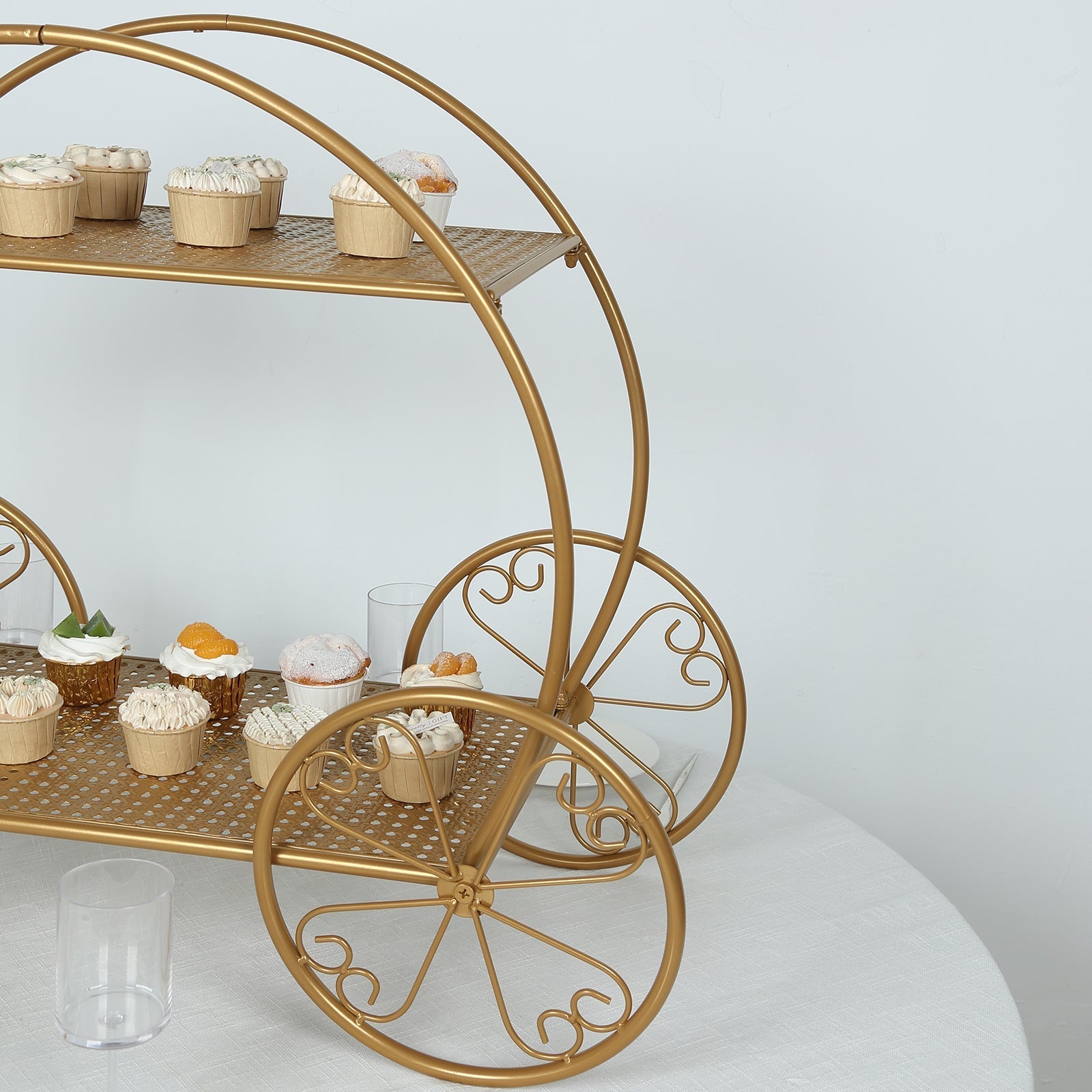 2-Tier Metal Cupcake Stand Gold - Giant Enchanting Cinderella Carriage-Inspired Pumpkin Coach Centerpiece Dessert Display Stand for Pastries & Party Favors 28"